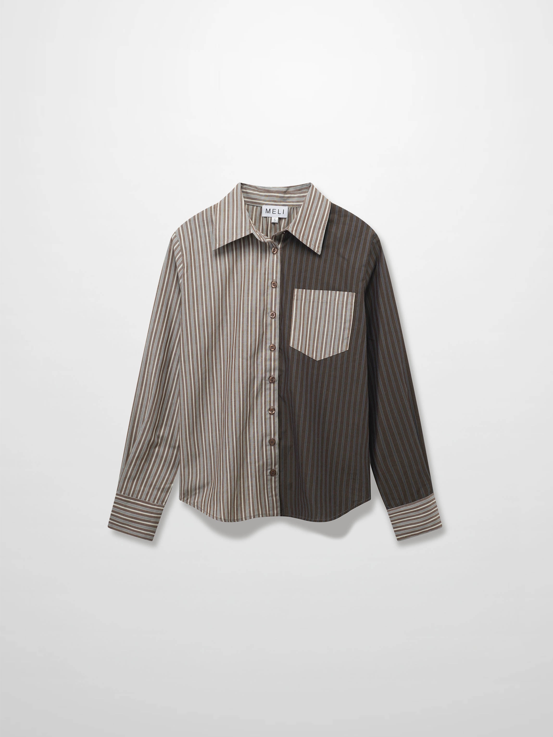 Mix Pinstripe Button Down Shirt-Khaki Stripe-1