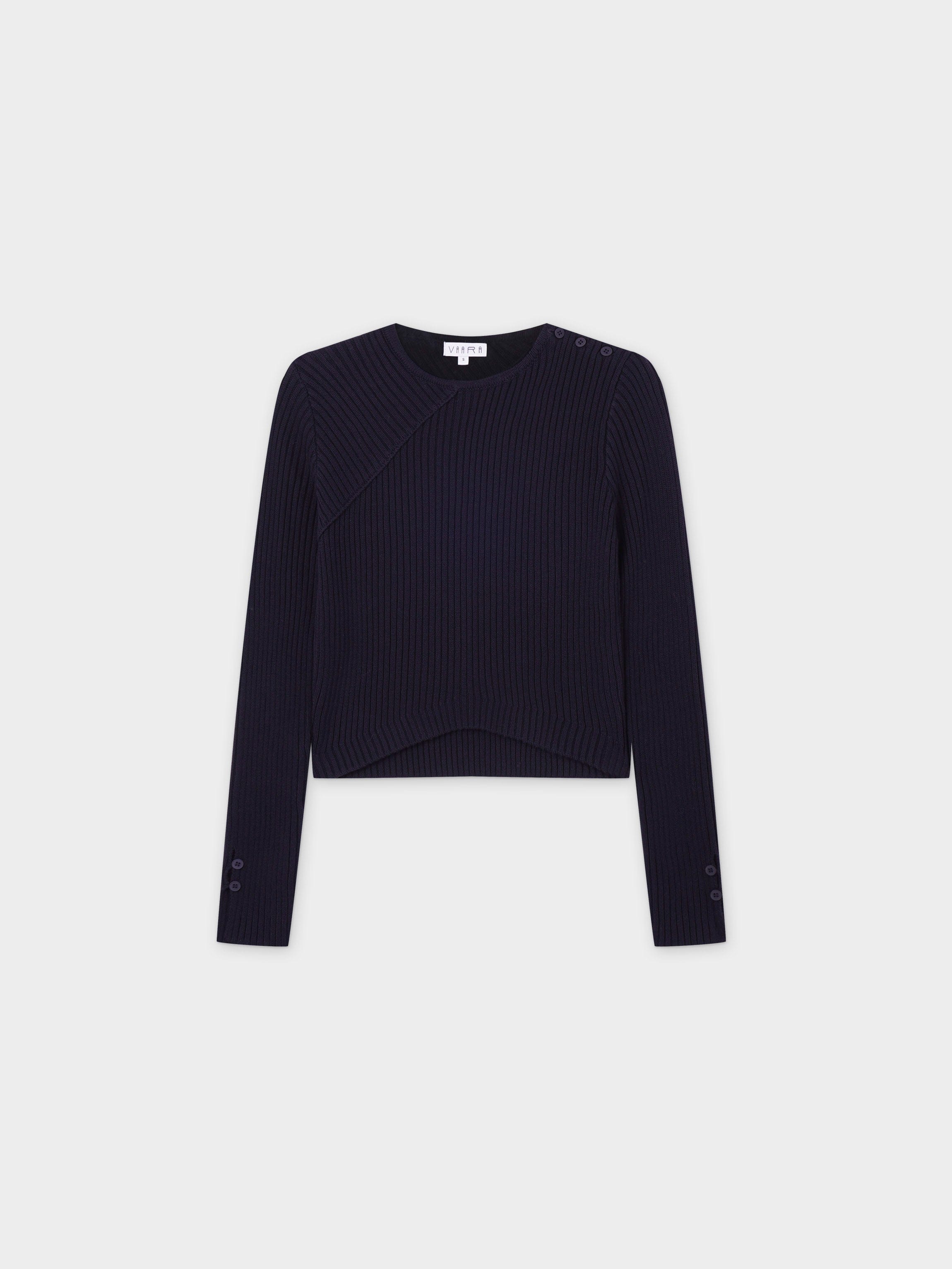 V Bottom Crop Sweater-Navy-1