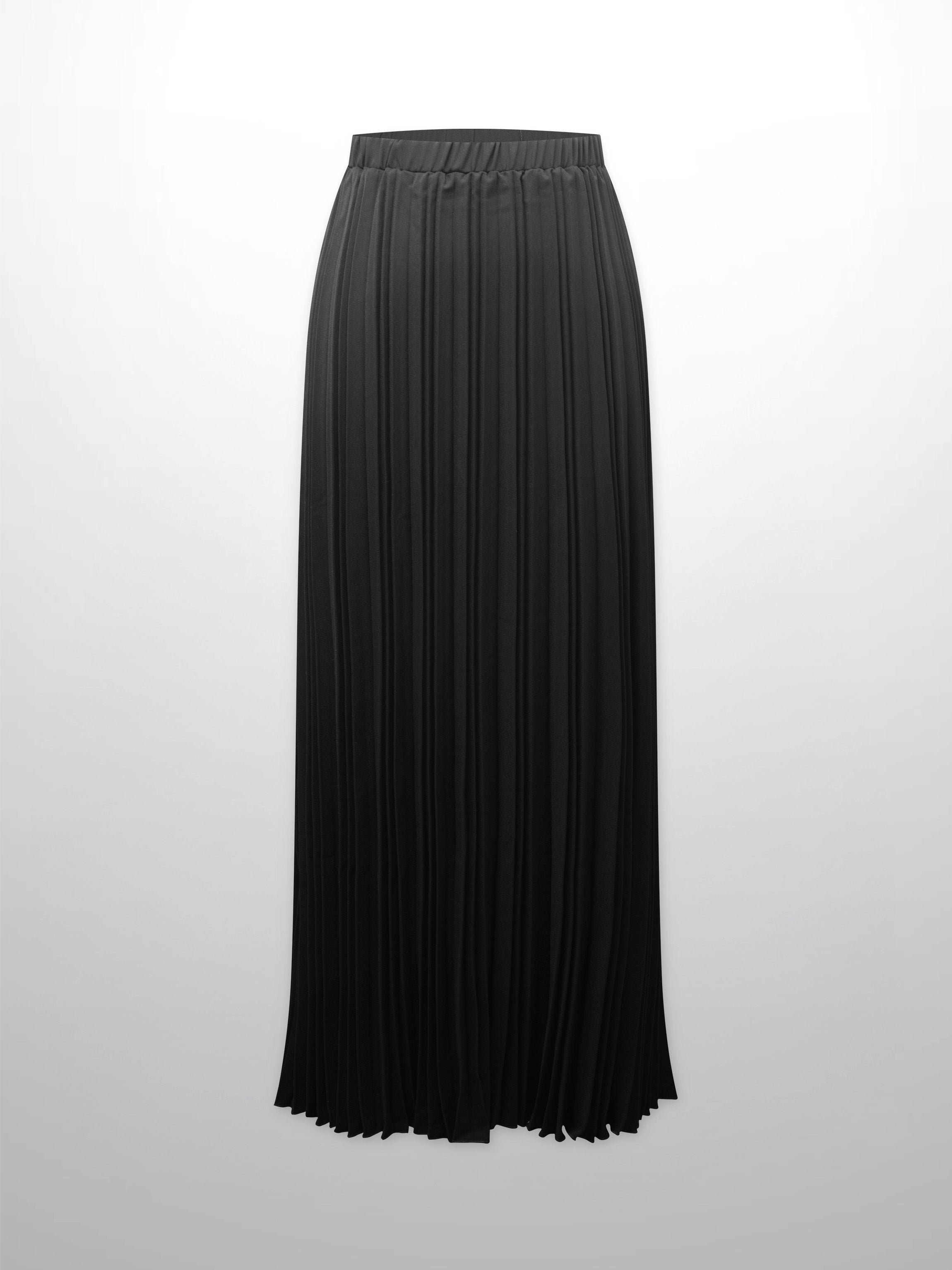 Crepe Pleated Maxi Skirt-Black-0
