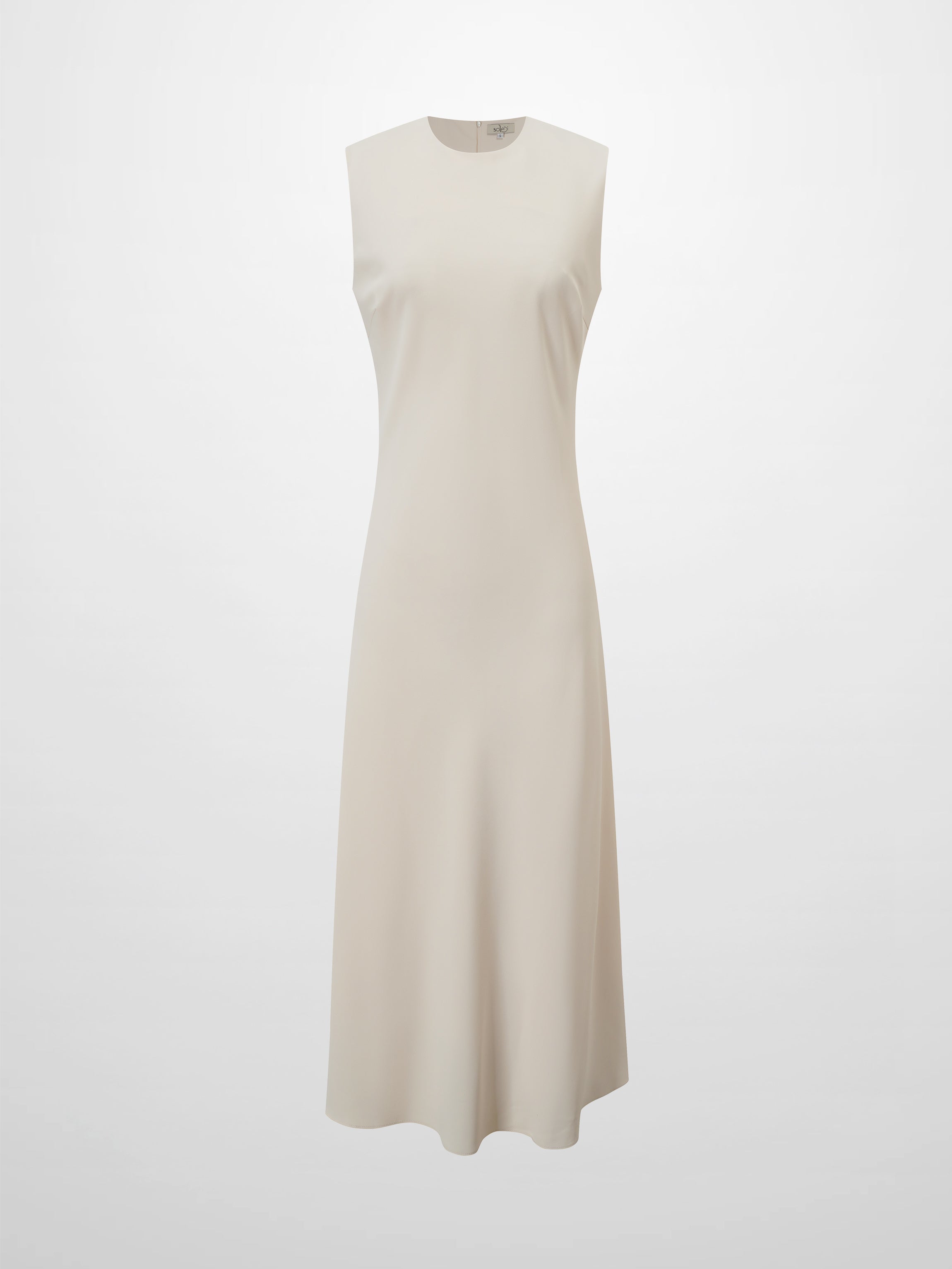 Faux Satin Crew Neck Slip Dress-White-0