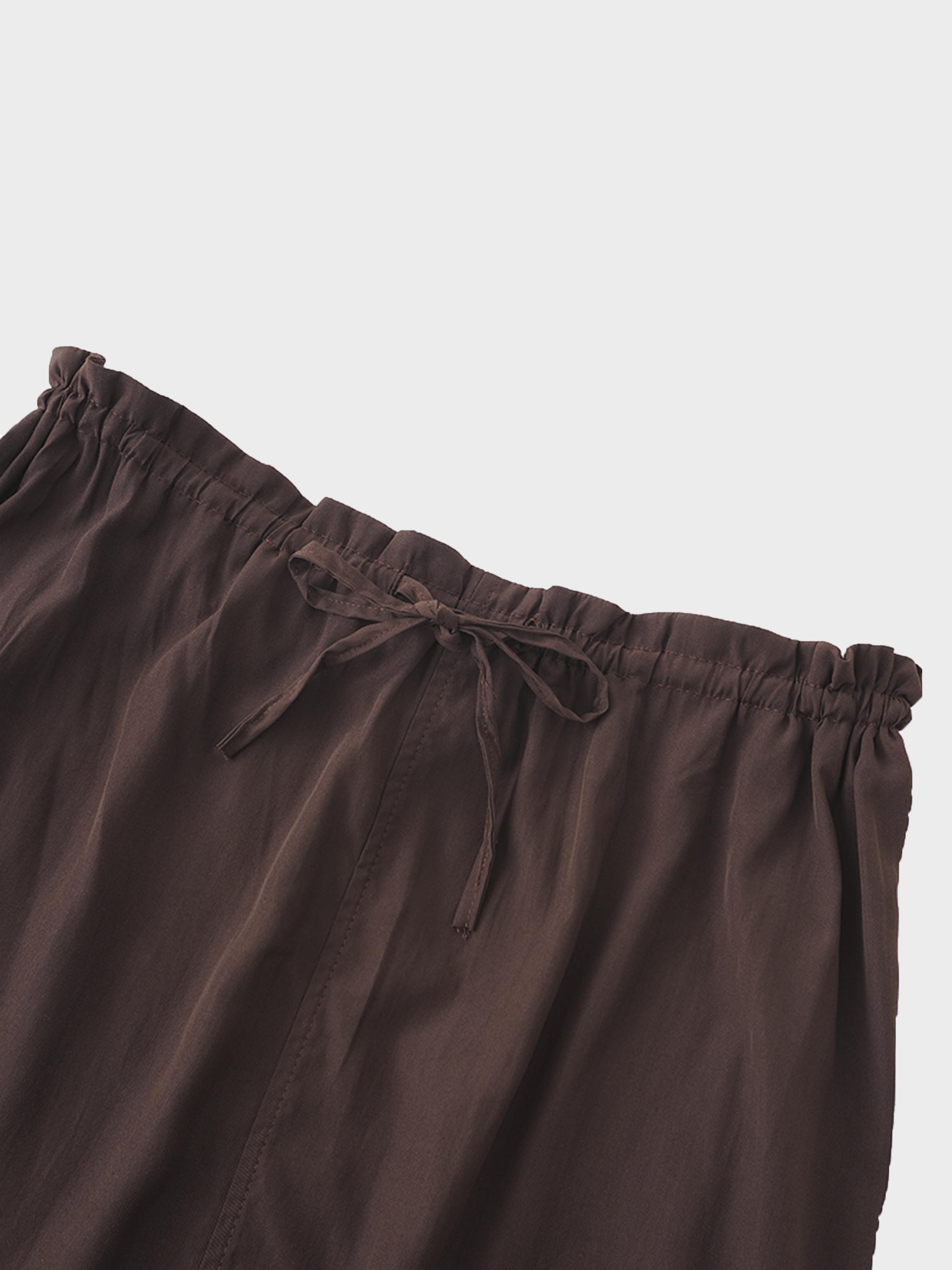 DRAWSTRING RUFFLE SKIRT-BROWN-2