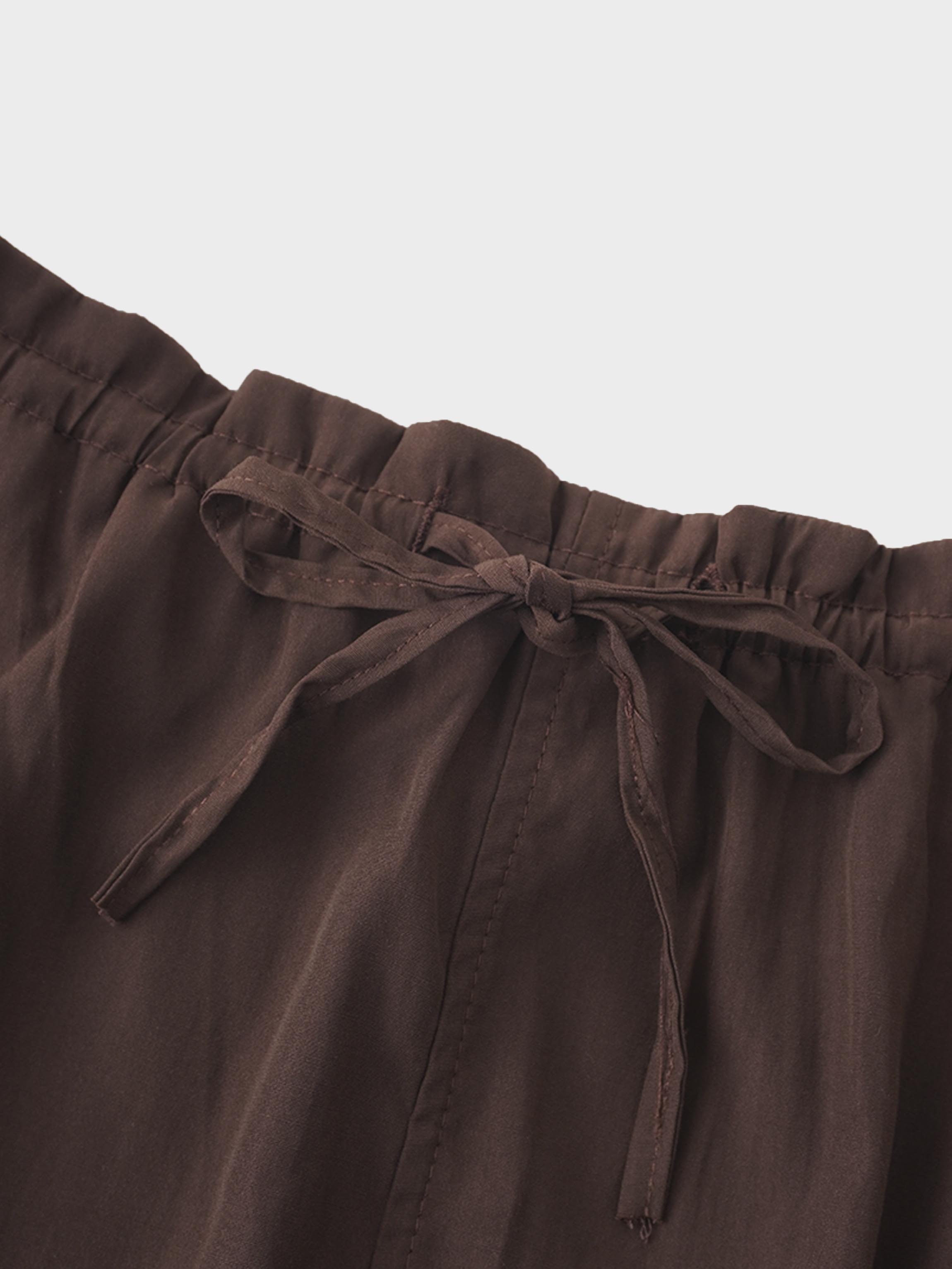 DRAWSTRING RUFFLE SKIRT-BROWN-3