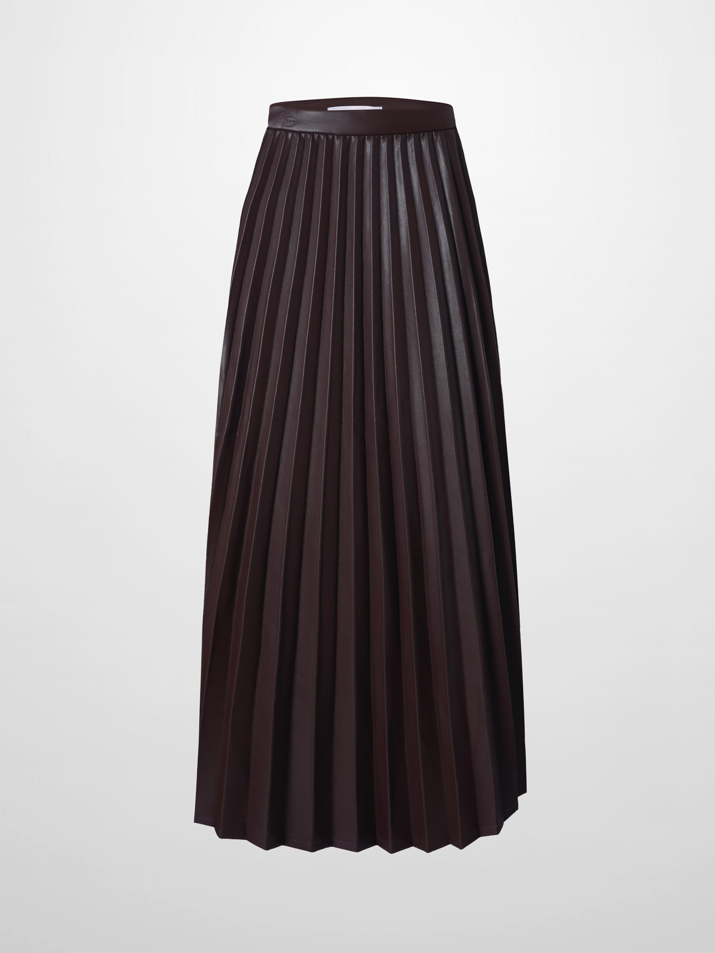 Accordion Pleated Faux Leather Skirt-Brown-0