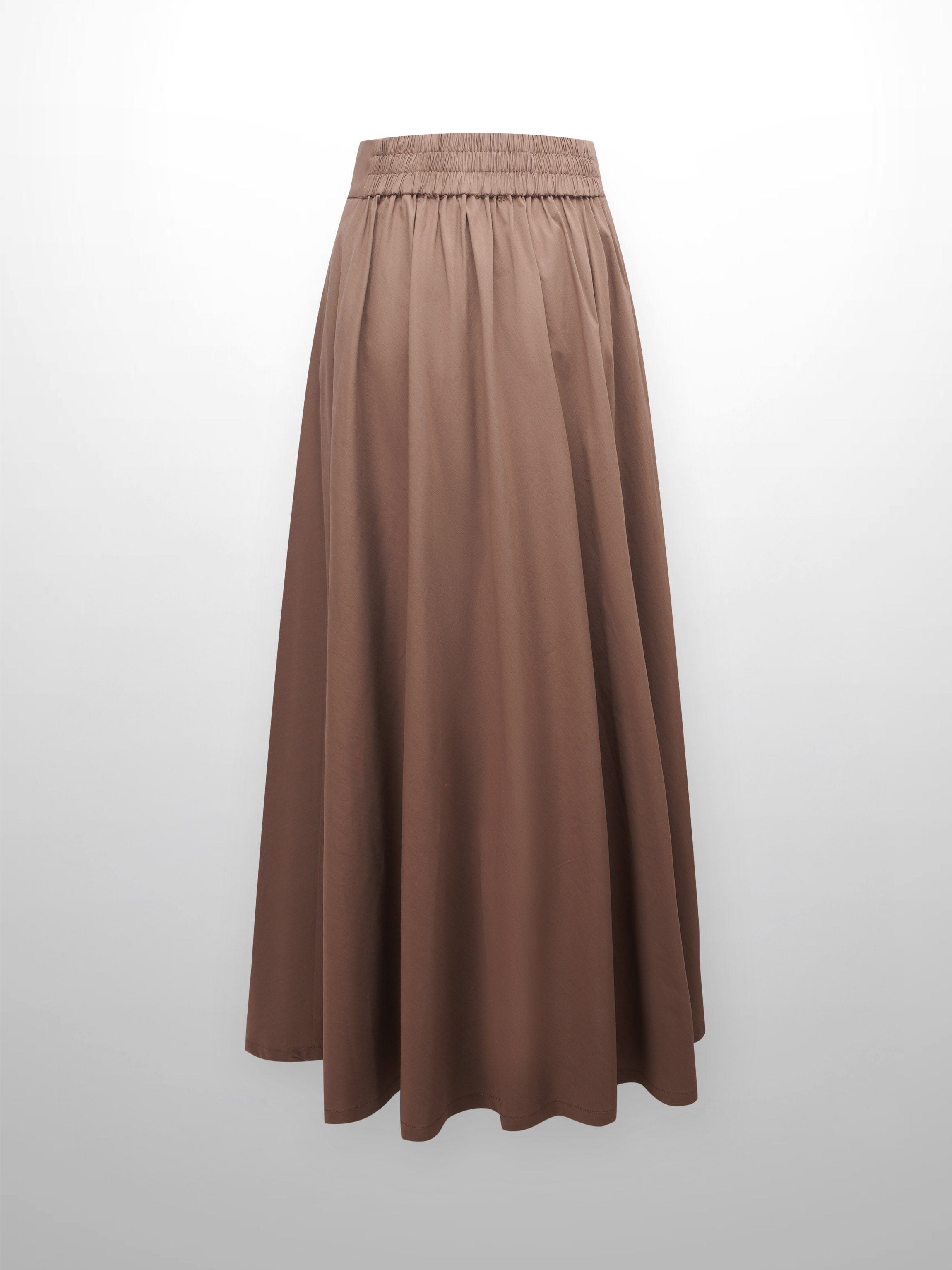 Elastic Back Maxi Cotton Blend Skirt-Chocolate Brown-1