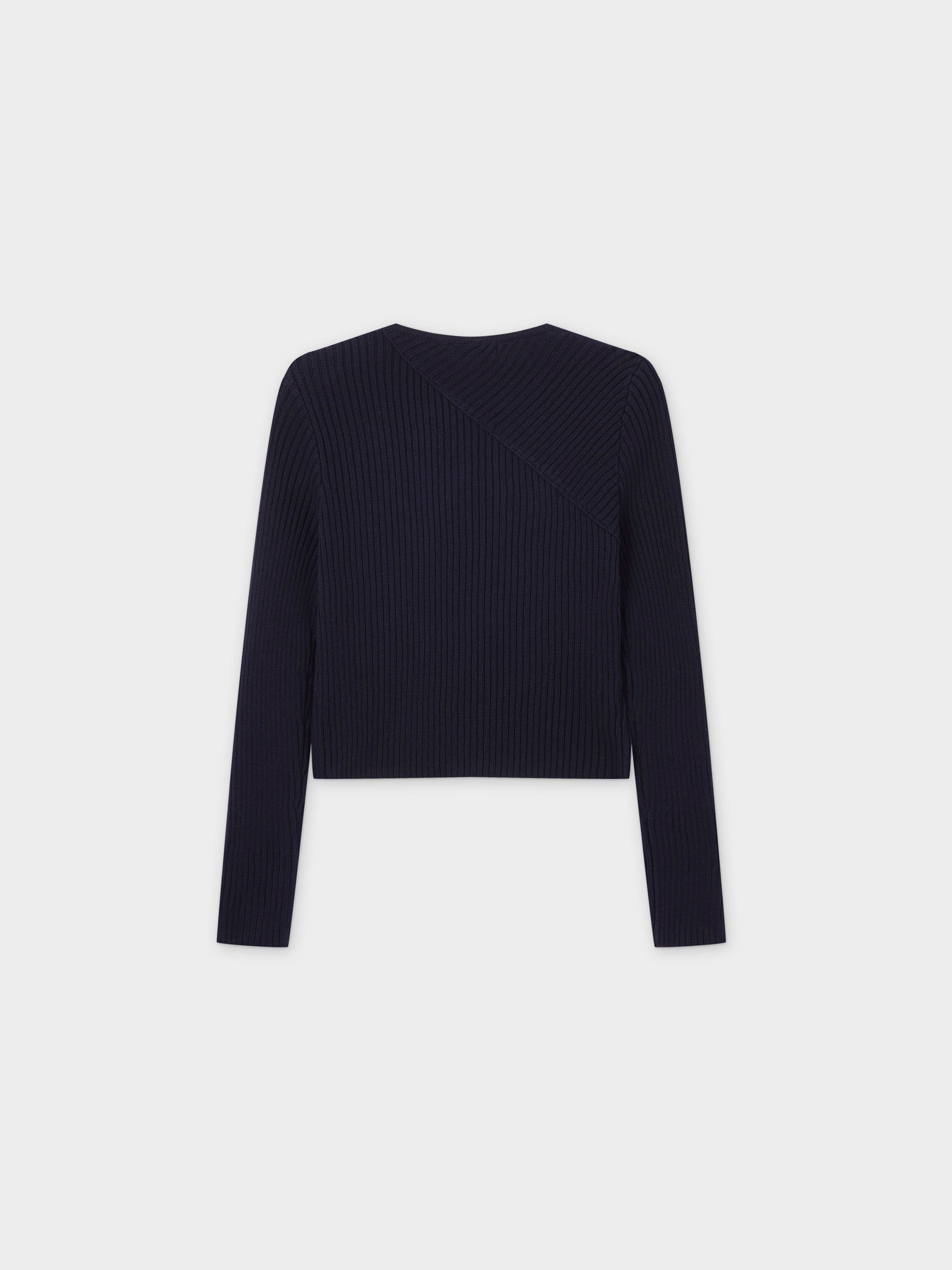 V Bottom Crop Sweater-Navy-2