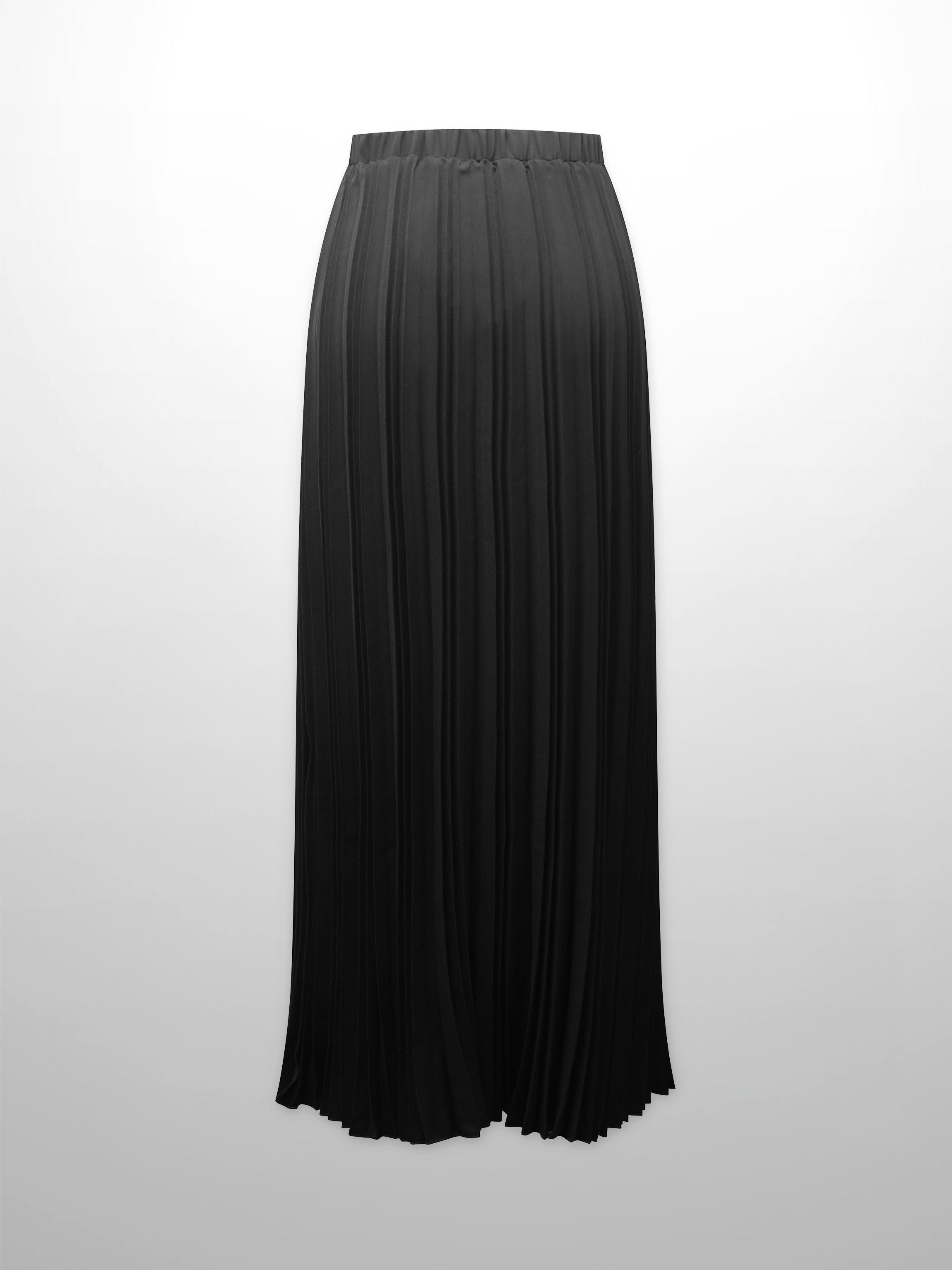 Crepe Pleated Maxi Skirt-Black-1