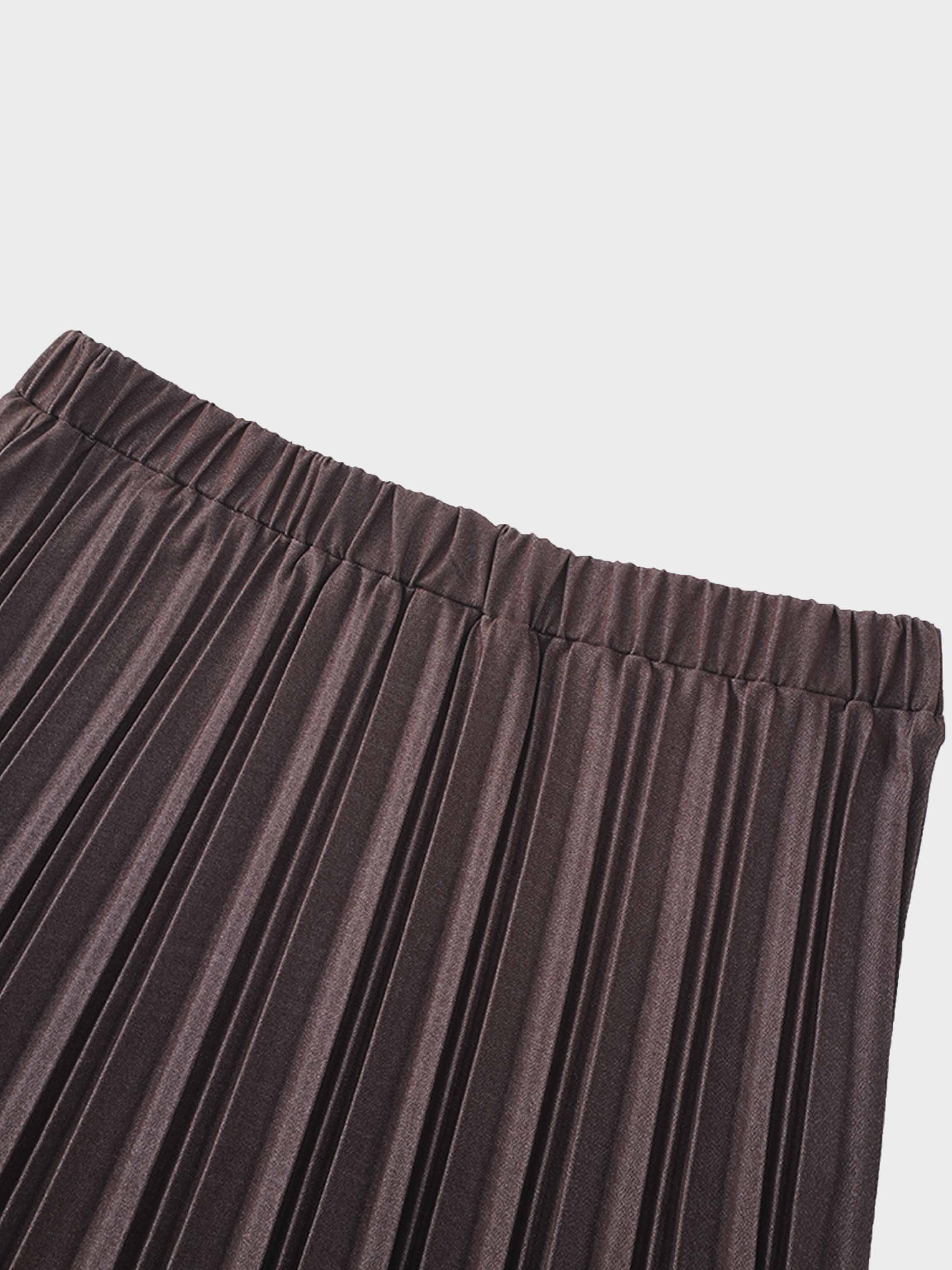 Thin Pleated Skirt-Dark Brown-2