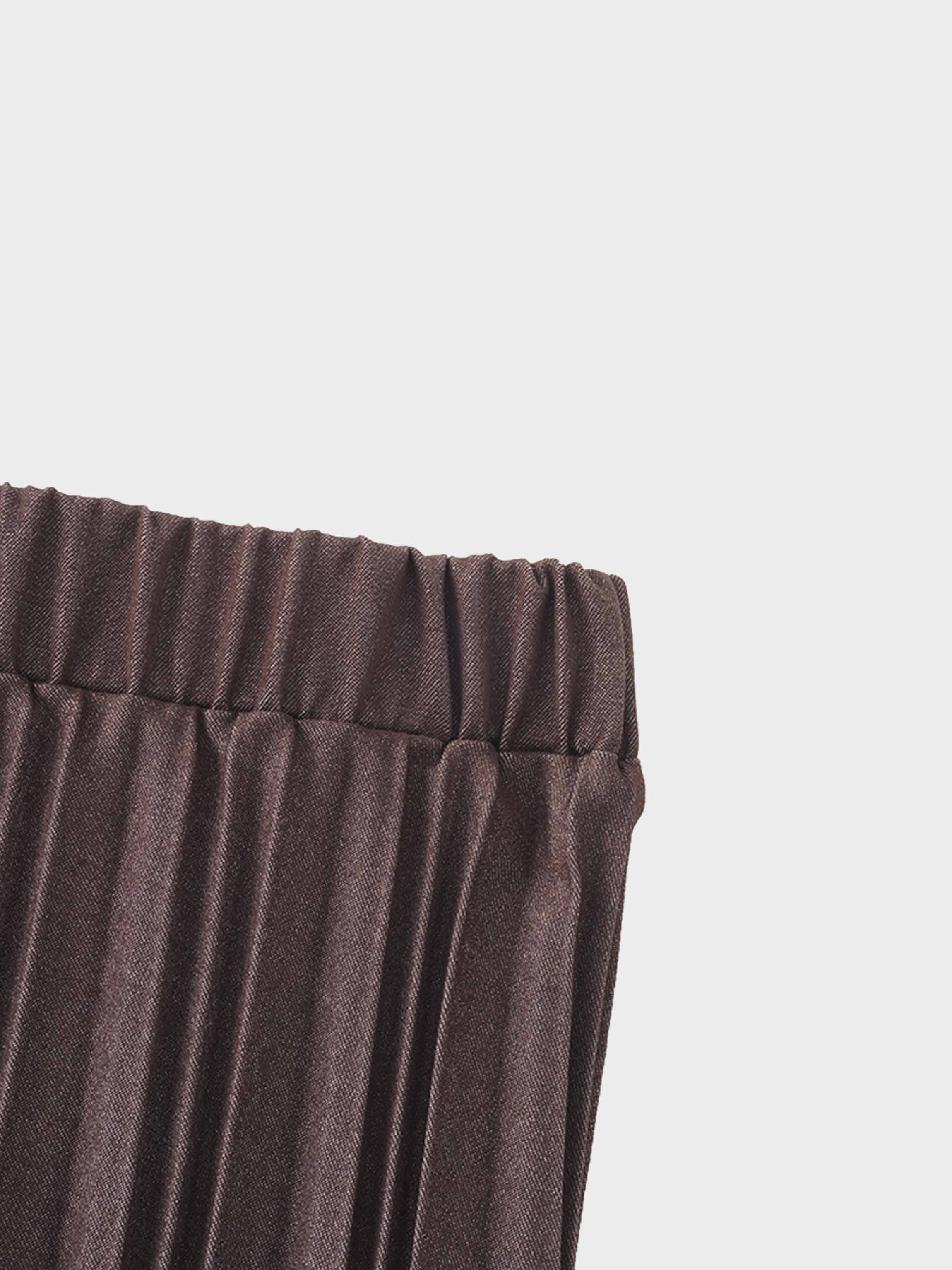 Thin Pleated Skirt-Dark Brown-3