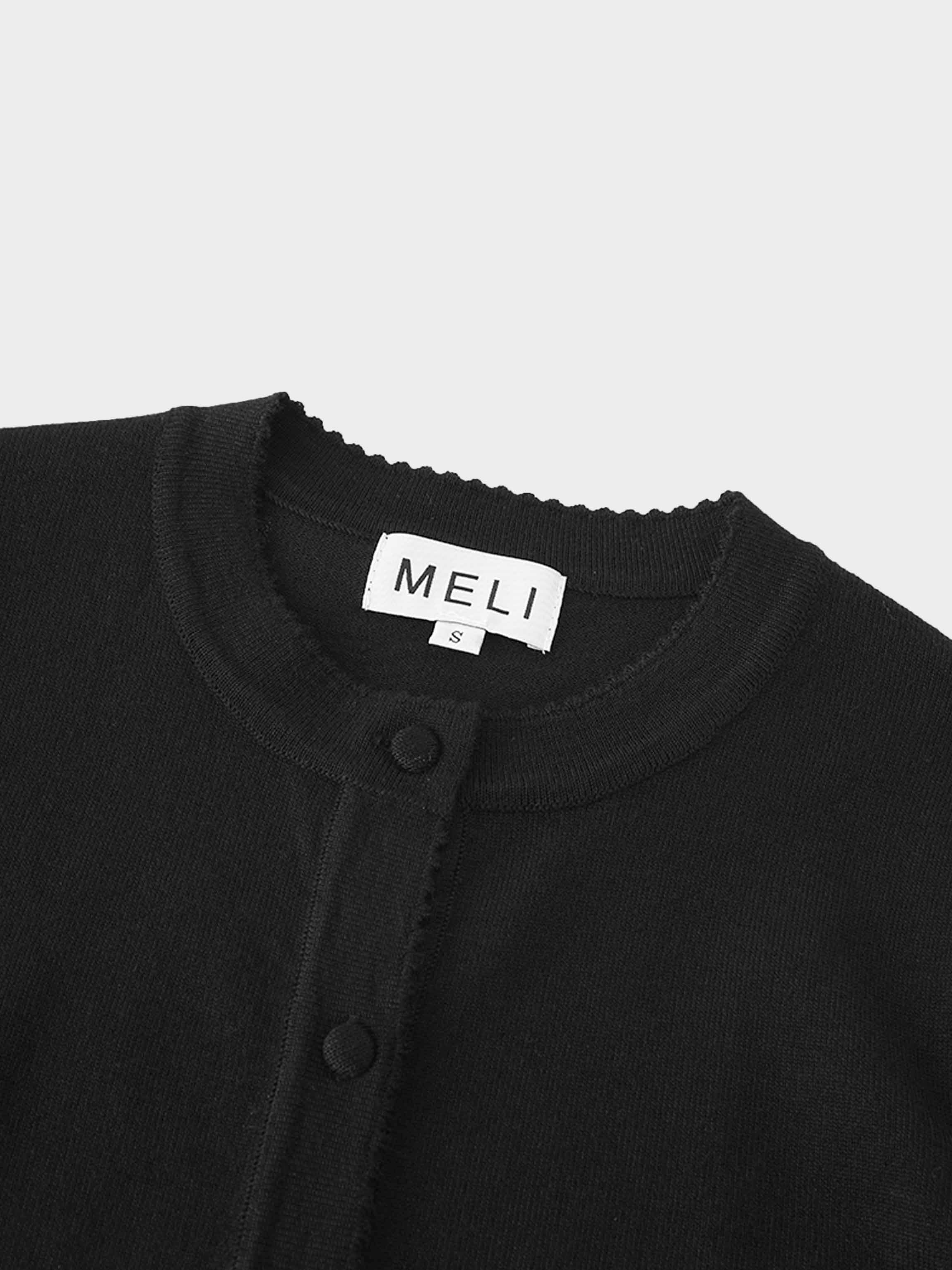 Trim Detail Crew Crop Cardigan-Black-2