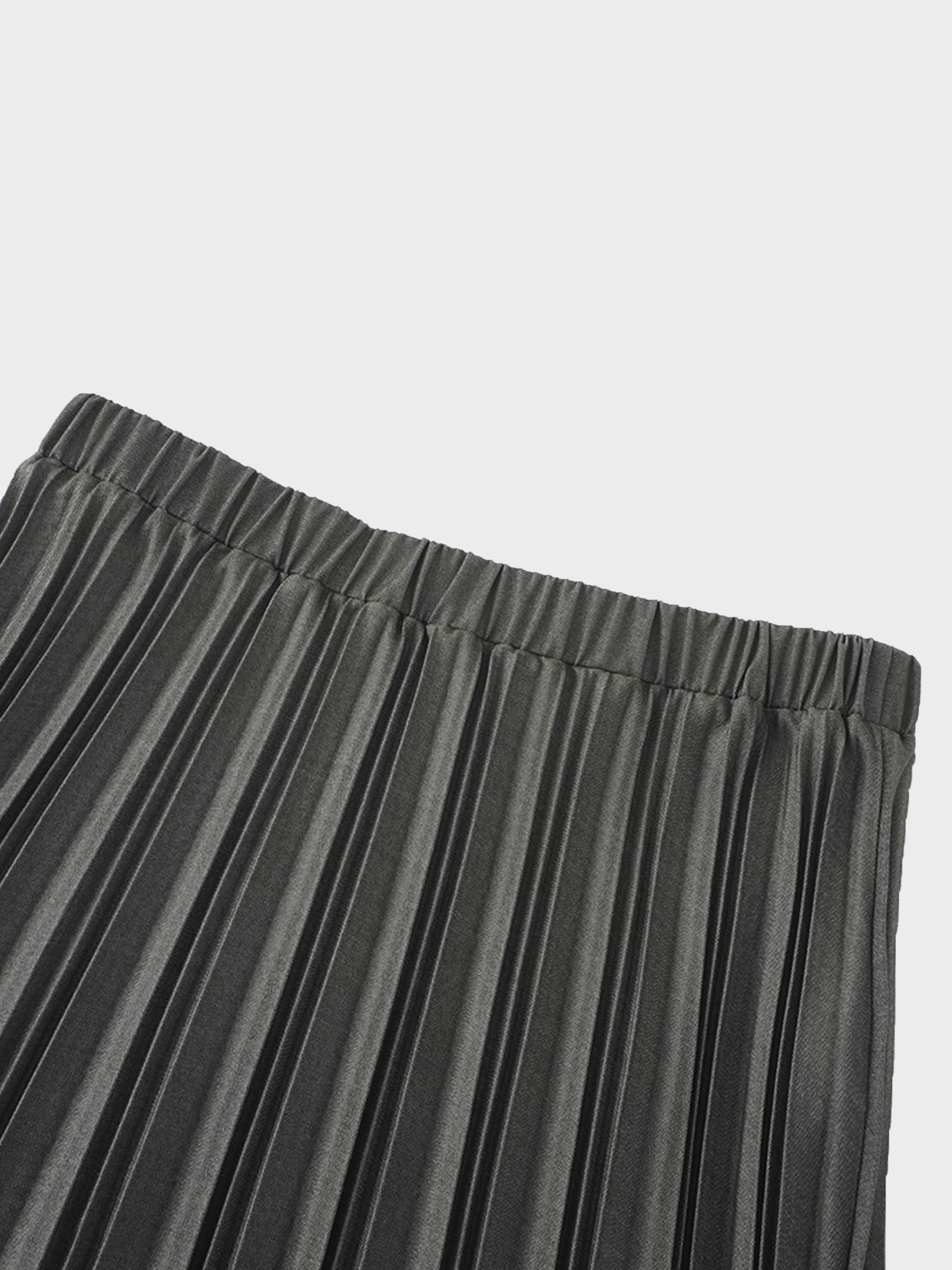 Thin Pleated Skirt-Olive-2
