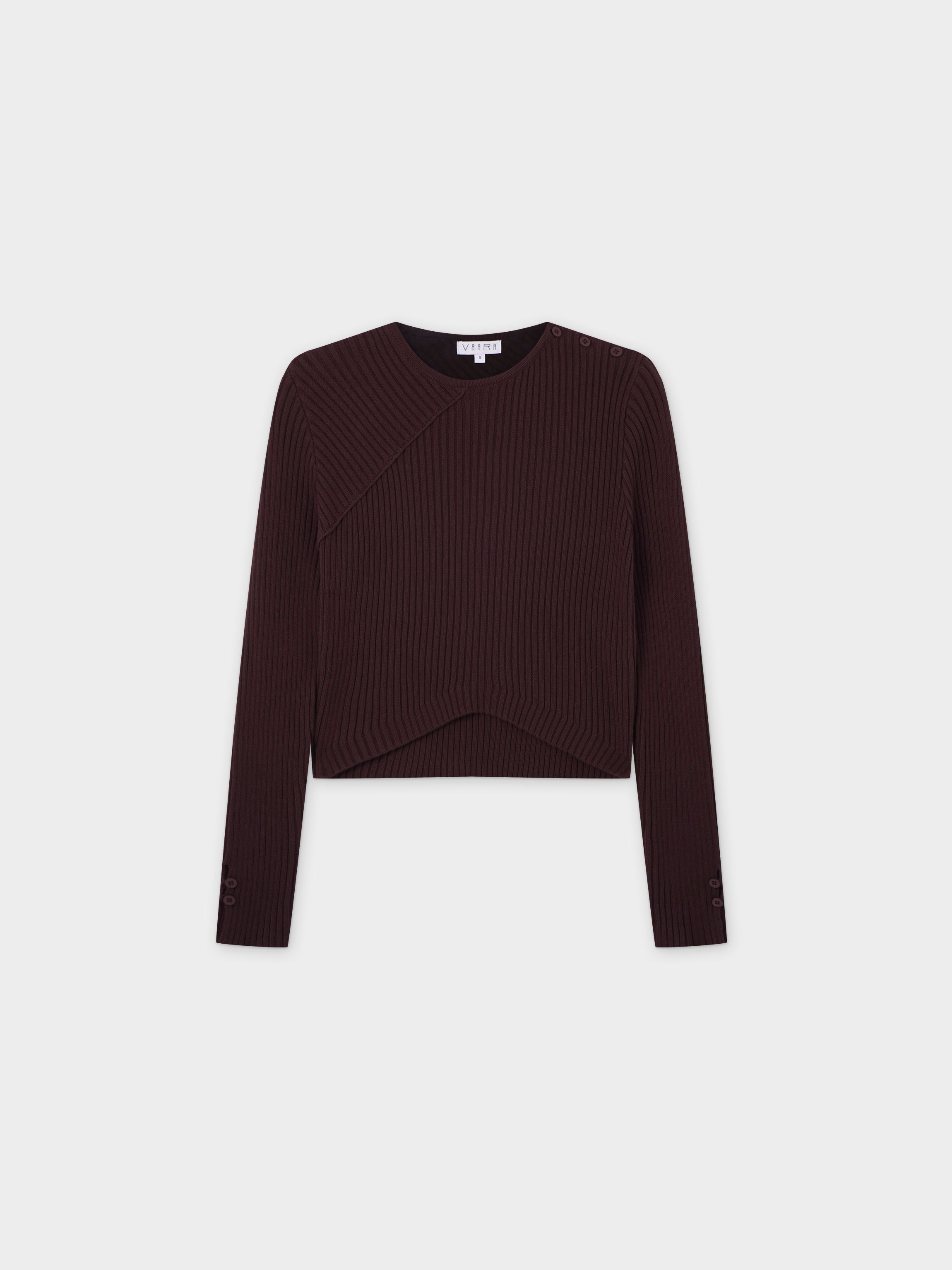 V Bottom Crop Sweater-Brown-0