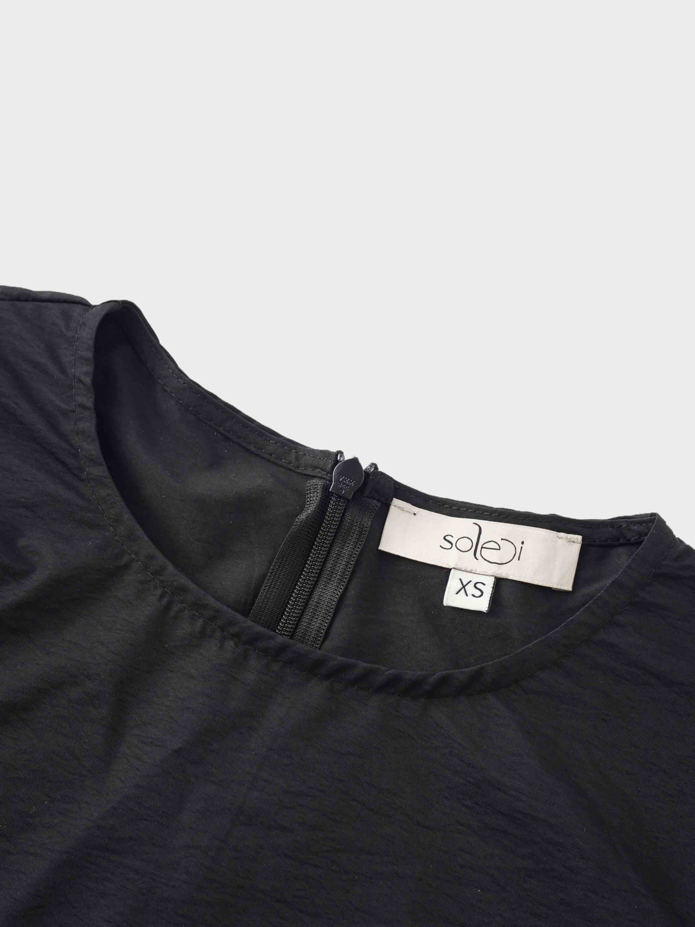 Bubble Sleeve Taffeta Top-Black-3