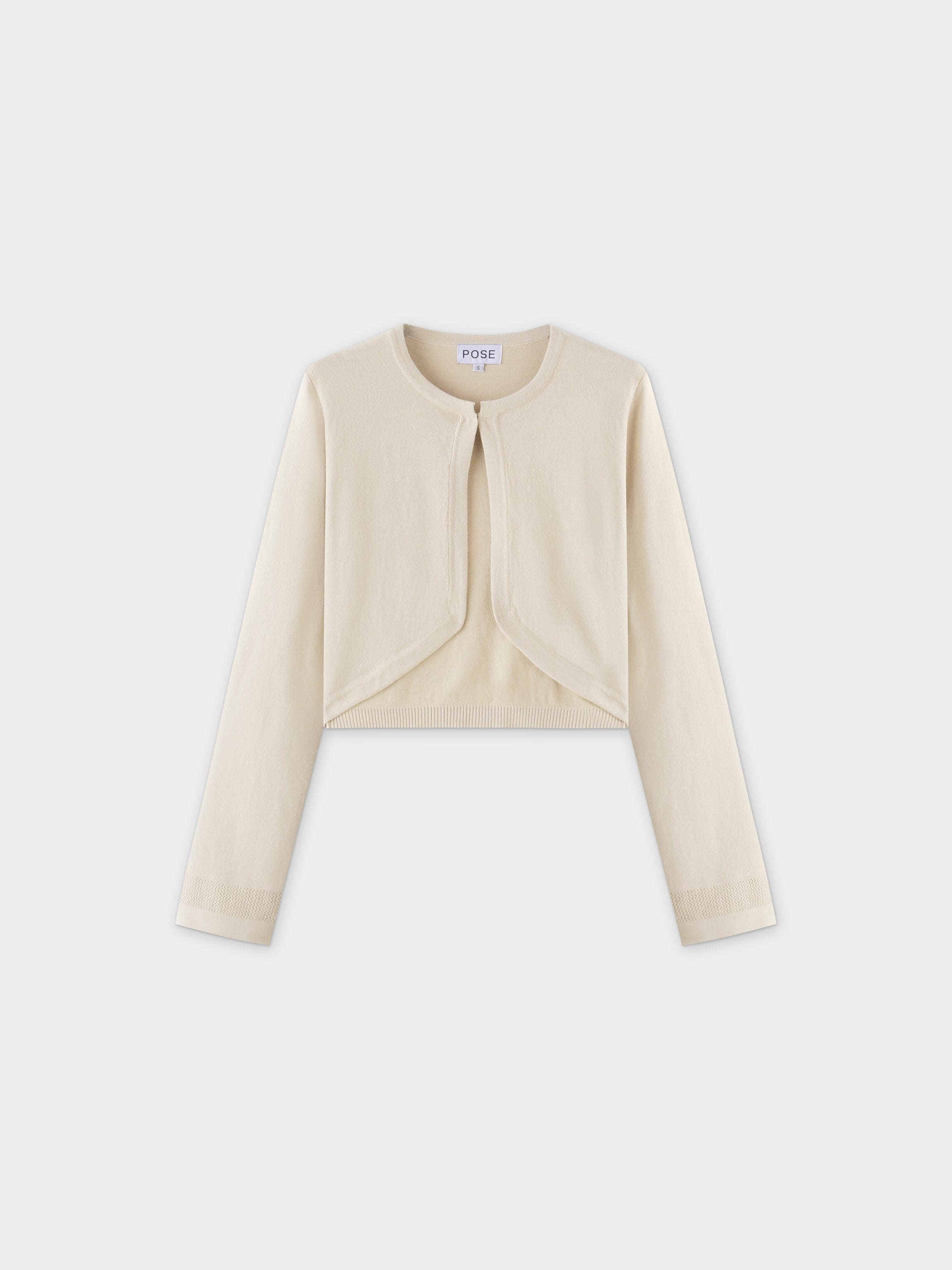 Flat Ribbed Trim Shrug-Ivory-0