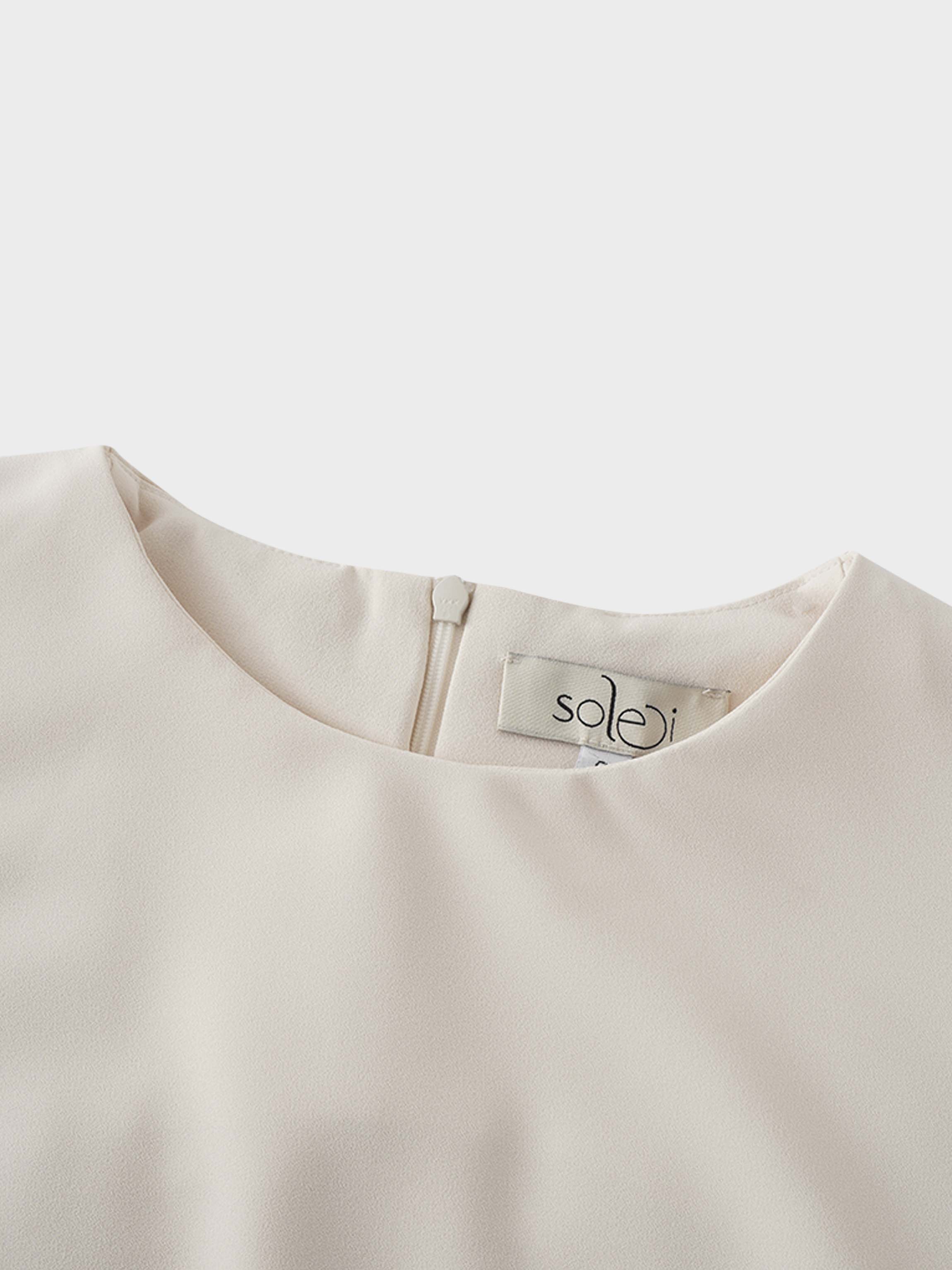 Faux Satin Crew Neck Slip Dress-White-2