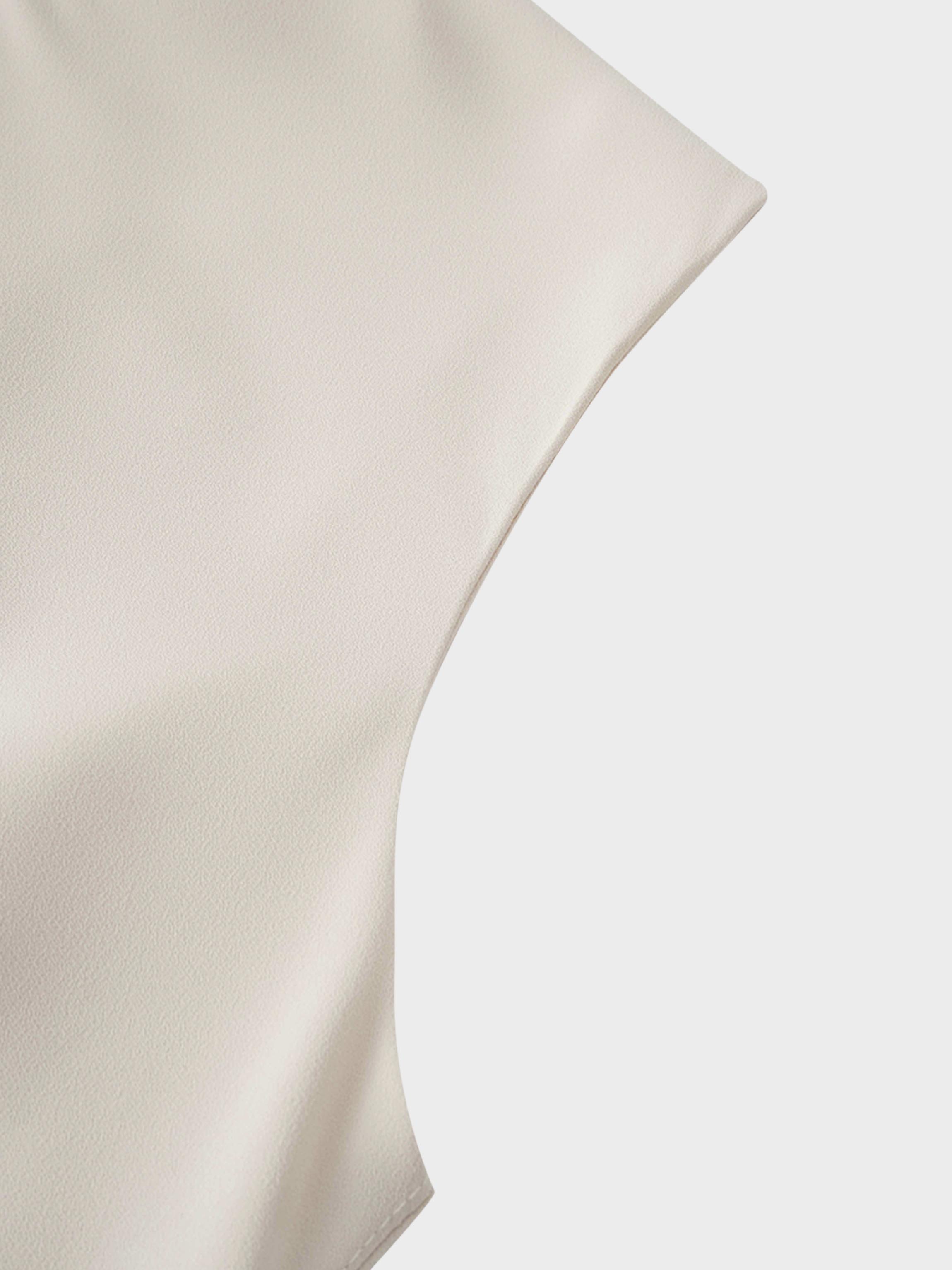 Faux Satin Crew Neck Slip Dress-White-3