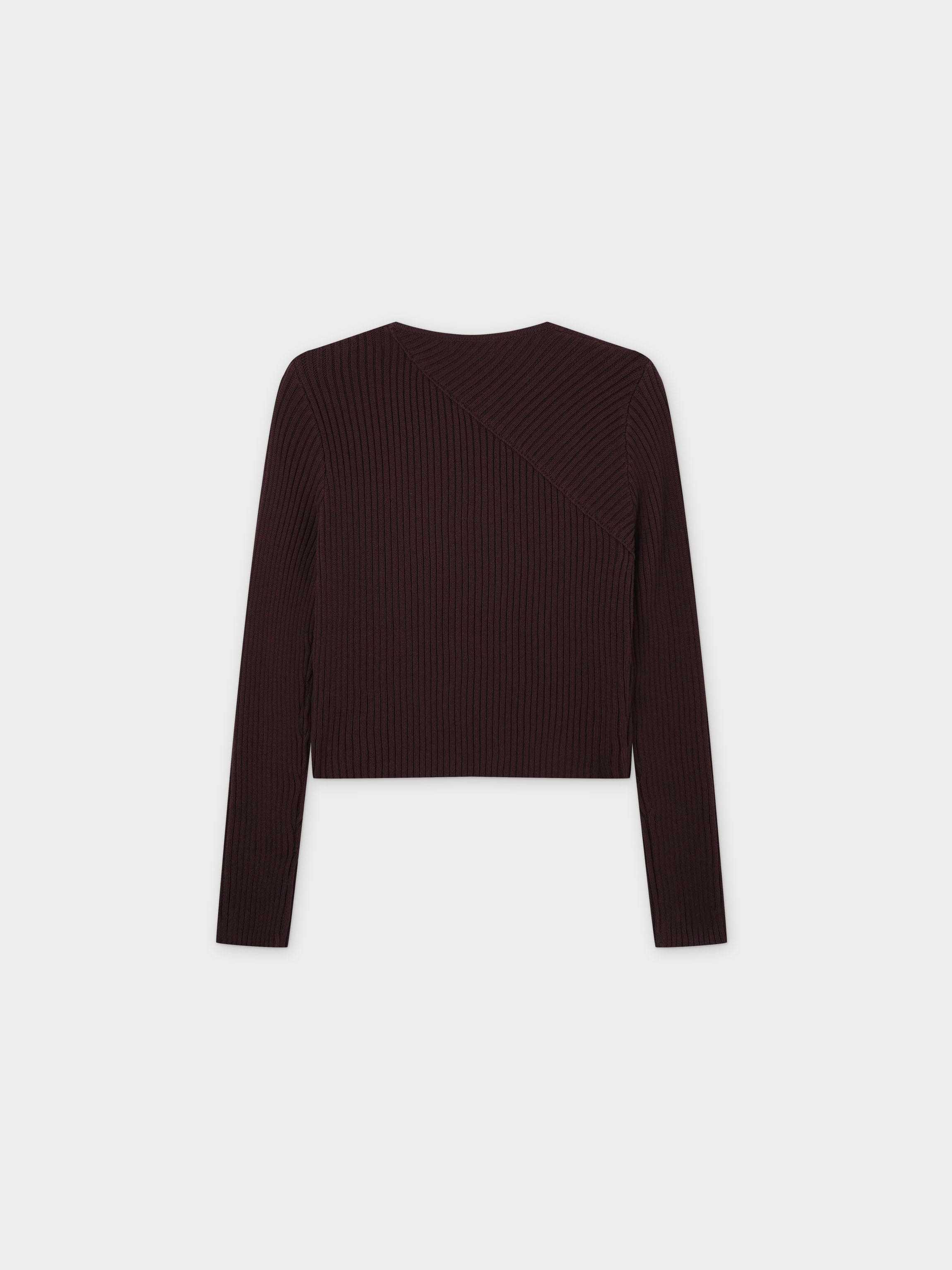 V Bottom Crop Sweater-Brown-1