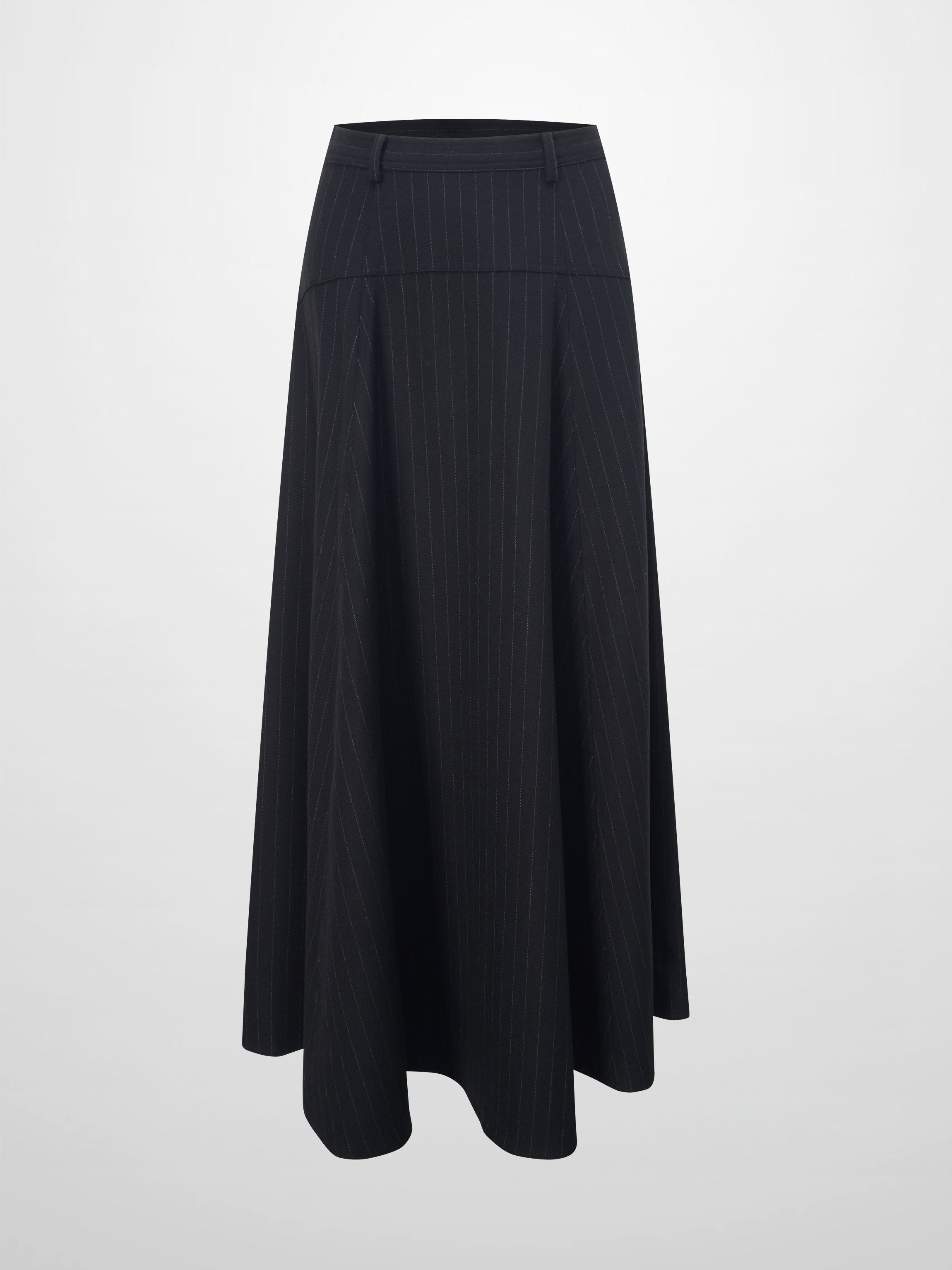 Wool Blend Yoke Skirt 37"-Black Pinstripe-1