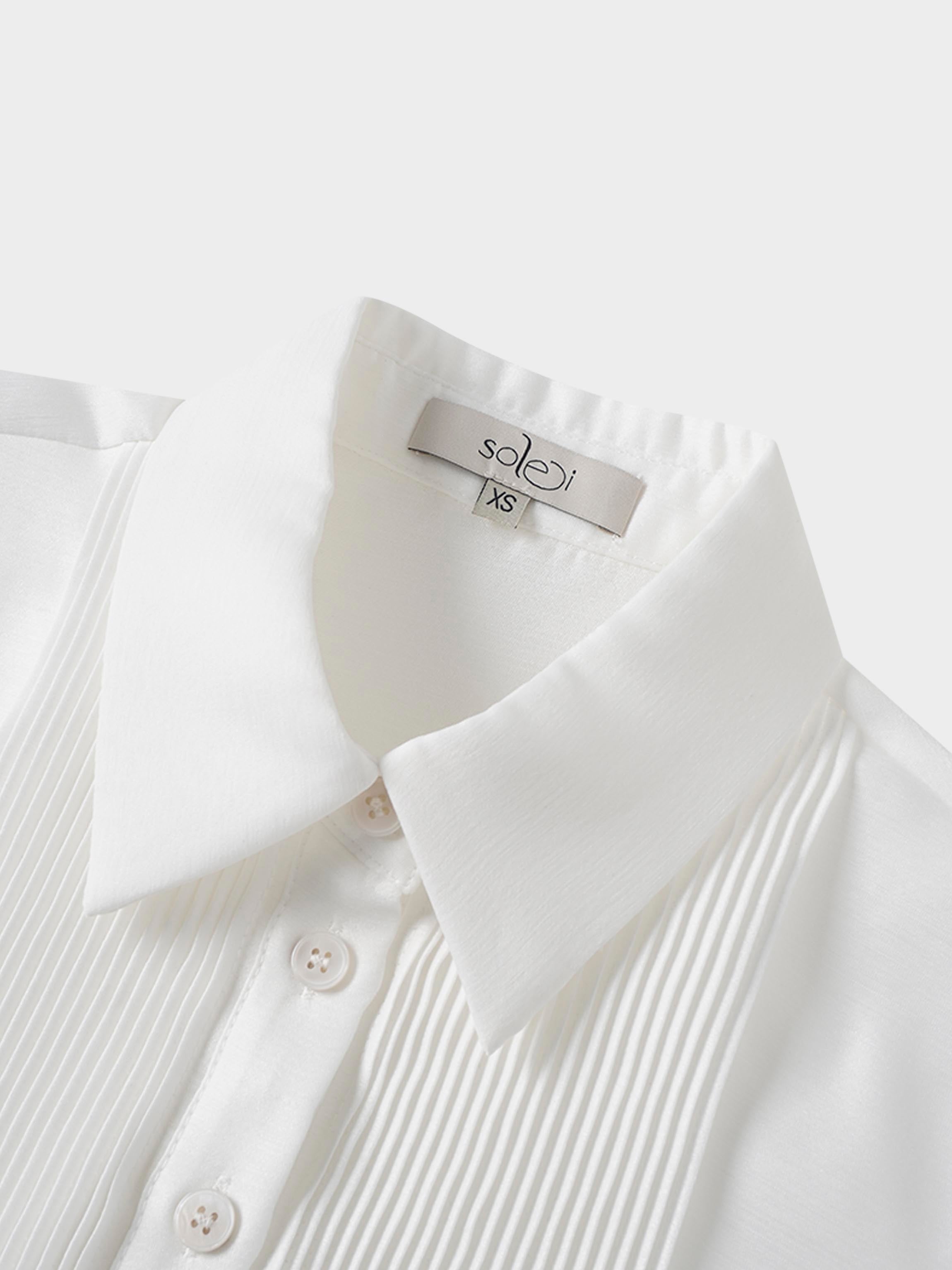 Pintuck Button Down Blouse-White-2