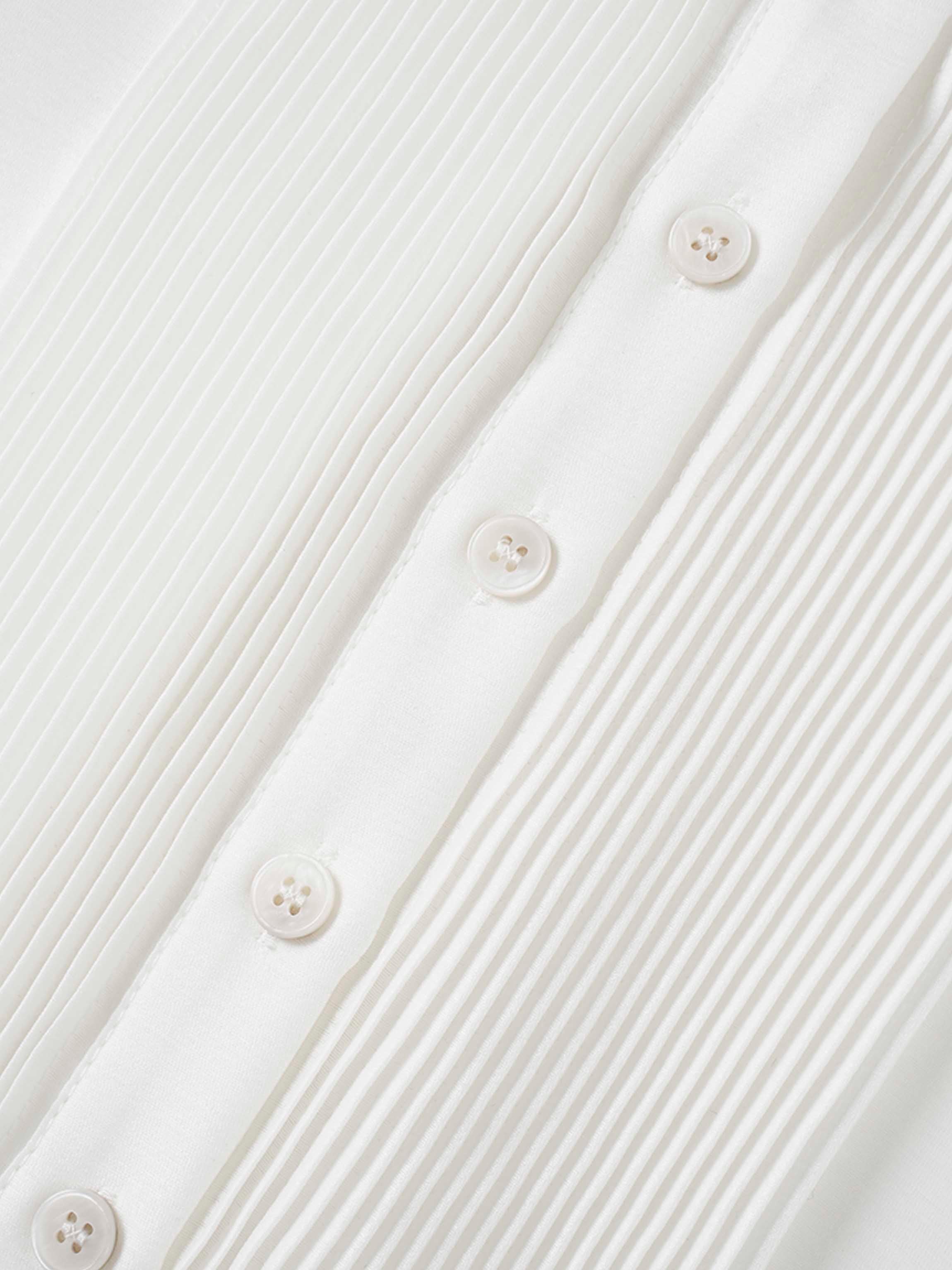 Pintuck Button Down Blouse-White-3