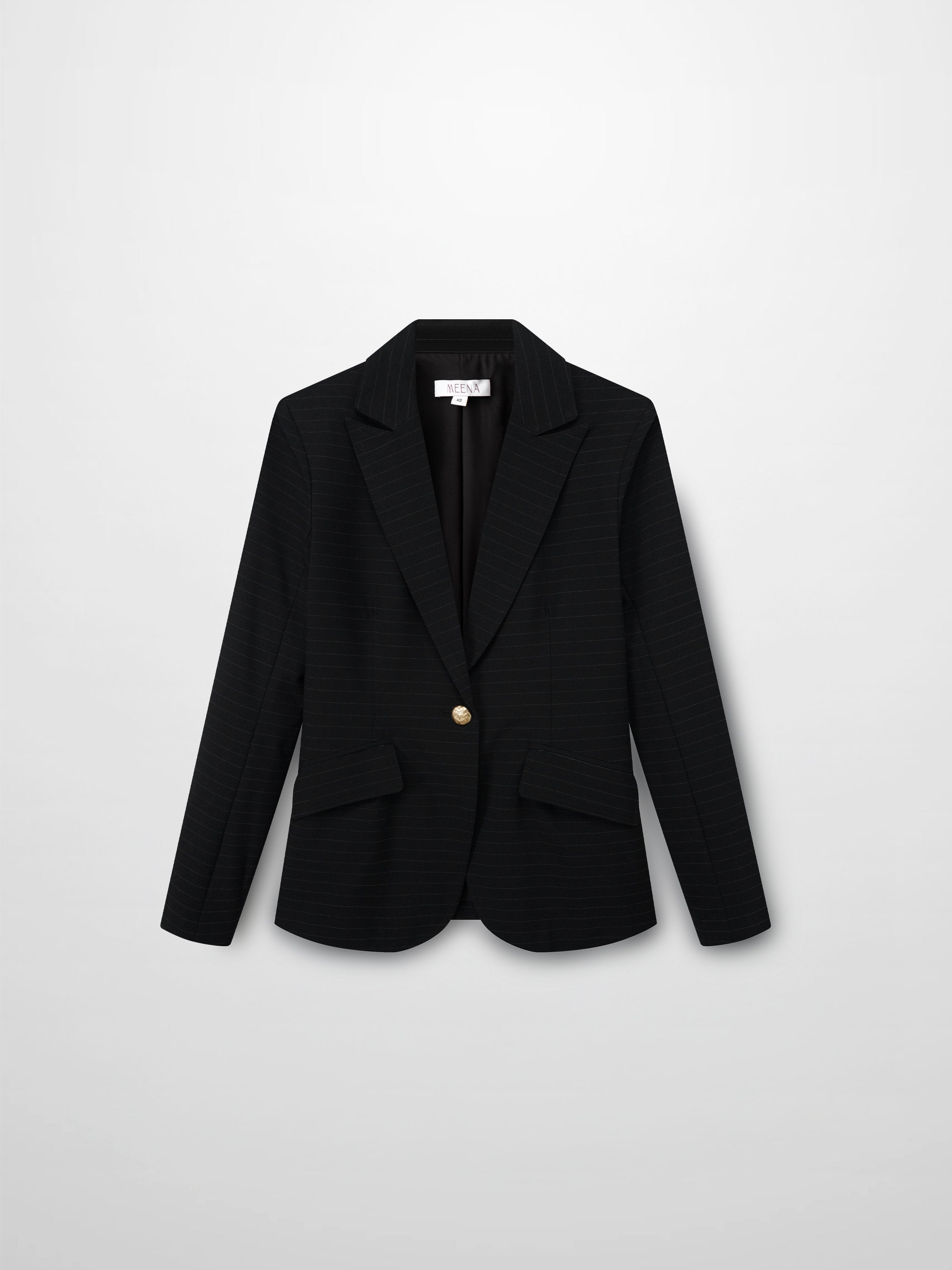 Gold Button Pinstripe Blazer-Black-1