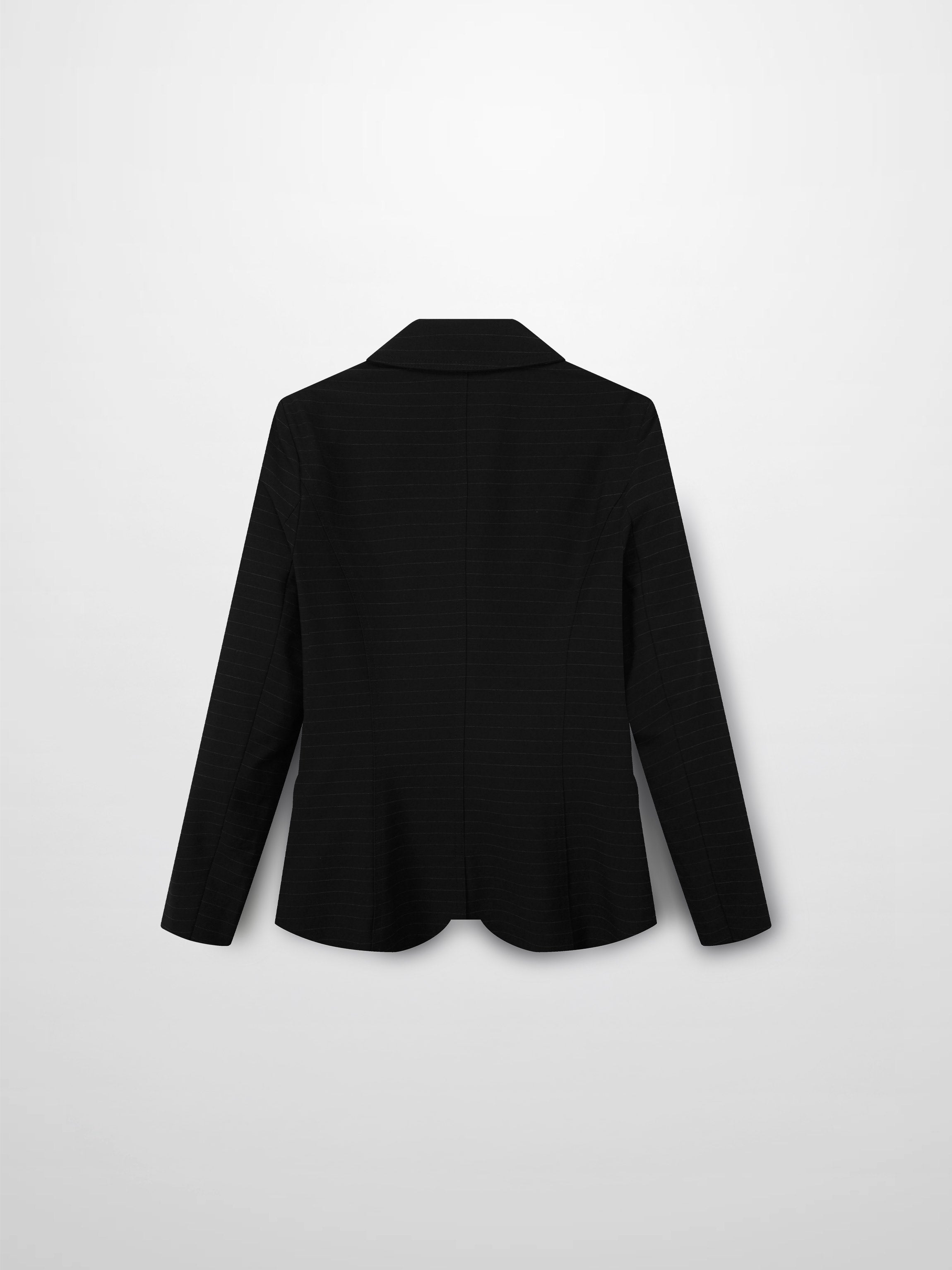 Gold Button Pinstripe Blazer-Black-2