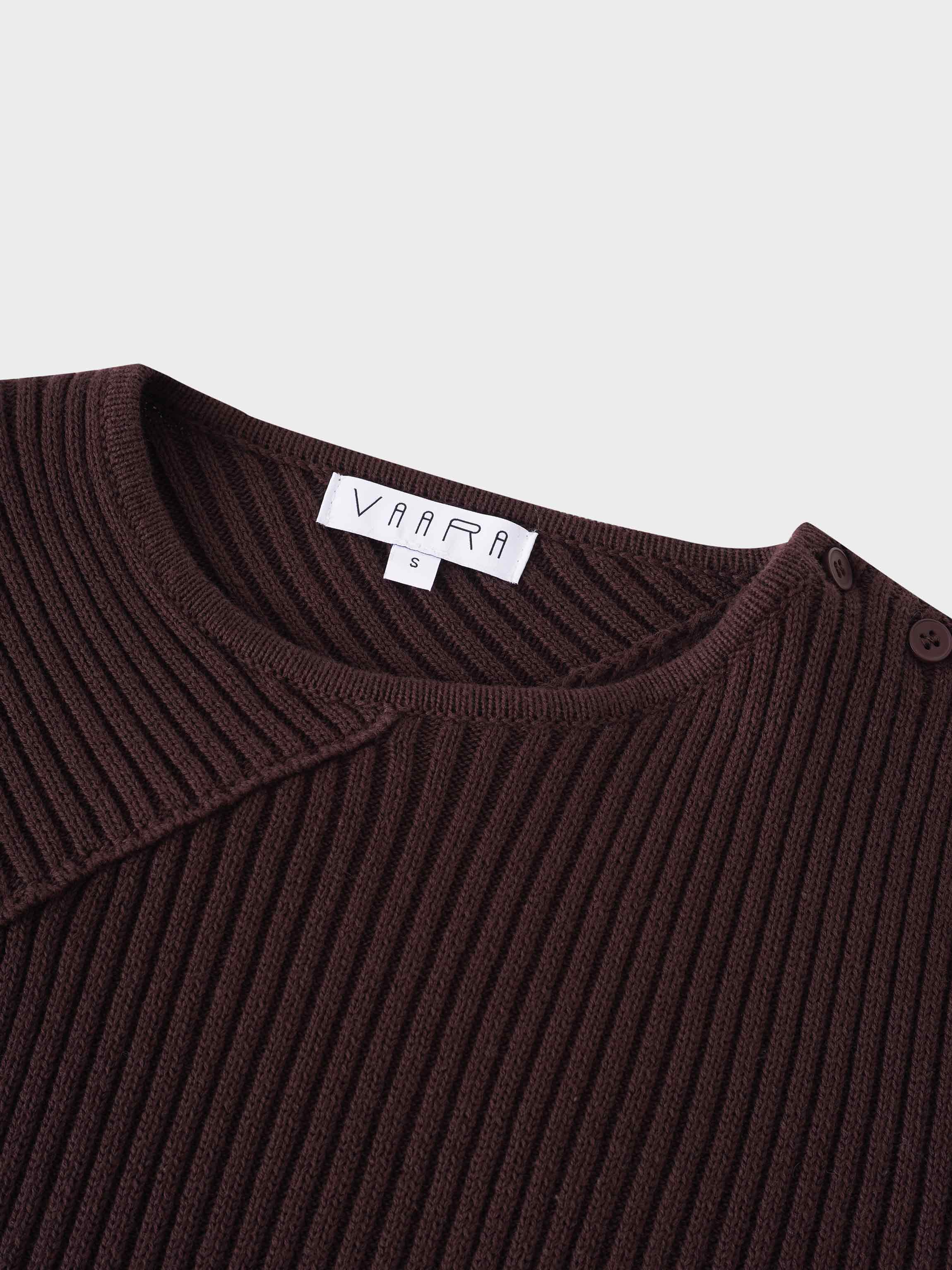 V Bottom Crop Sweater-Brown-2