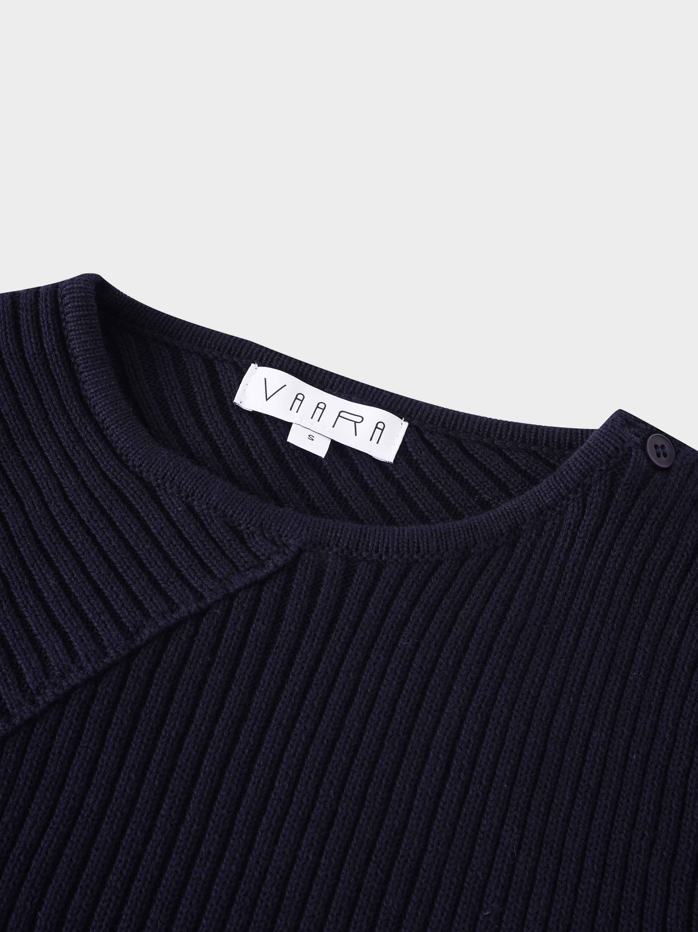 V Bottom Crop Sweater-Navy-3