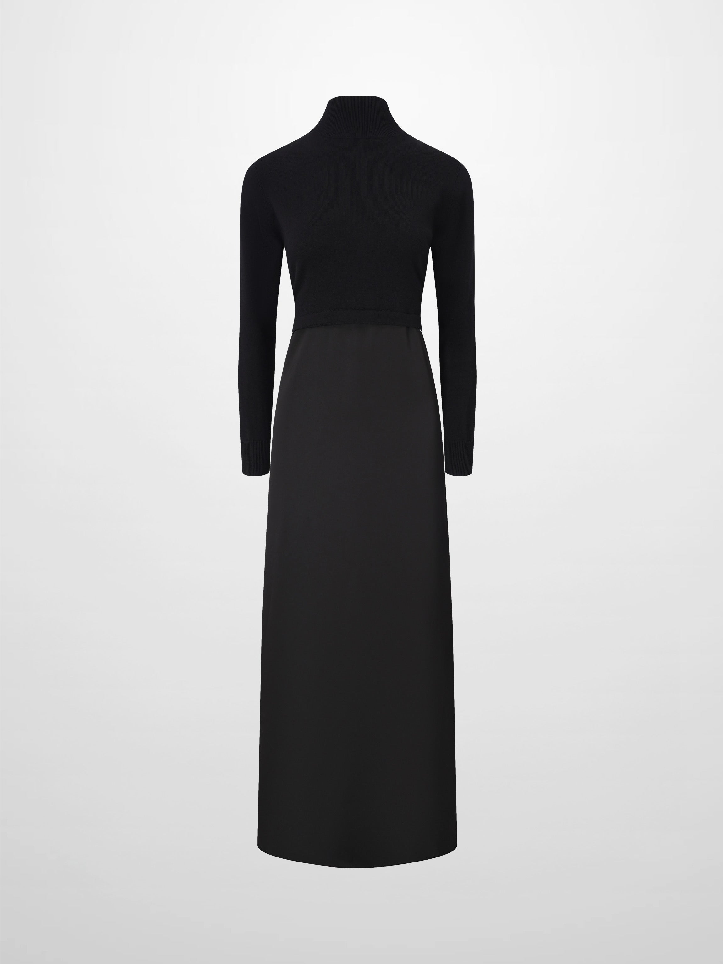 Knit Top Mock Neck Dress-Black-1