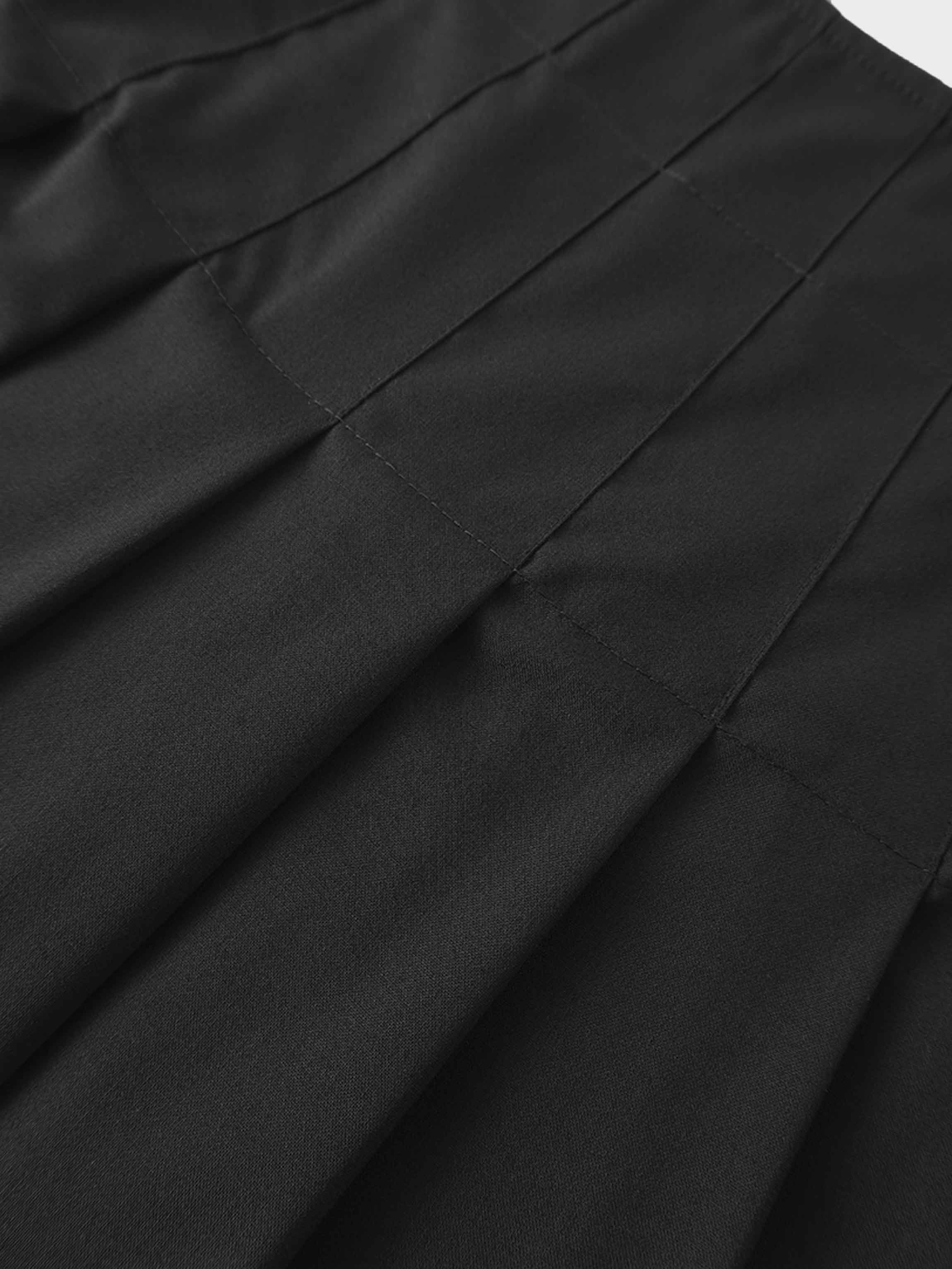 Stitch Down Pleated Wool Skirt-Black-3
