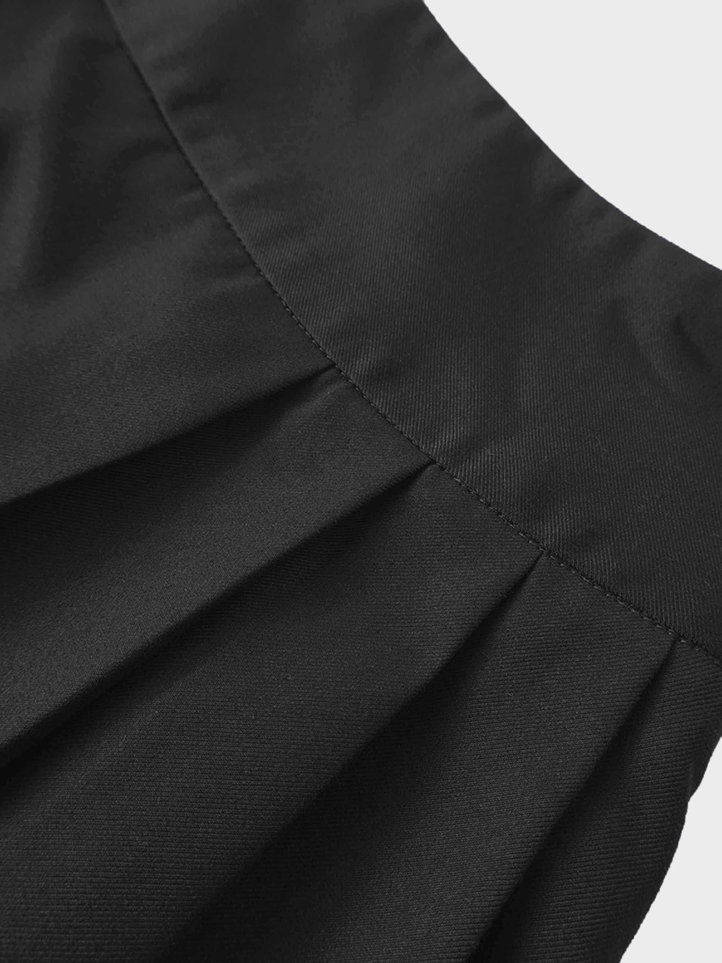 Yoke Pleated Skirt-Black-4