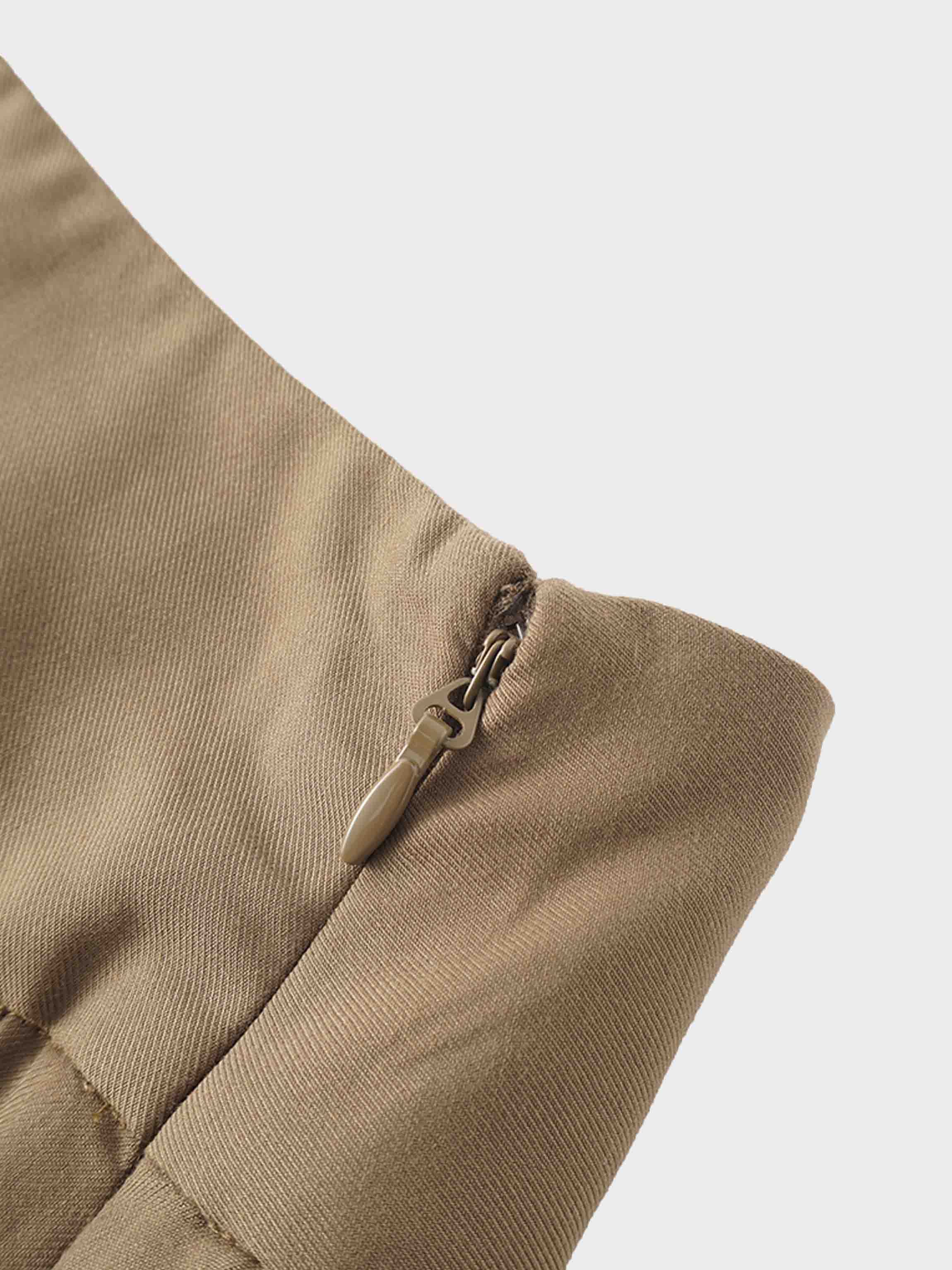 Yoke Pleated Skirt-Camel-4
