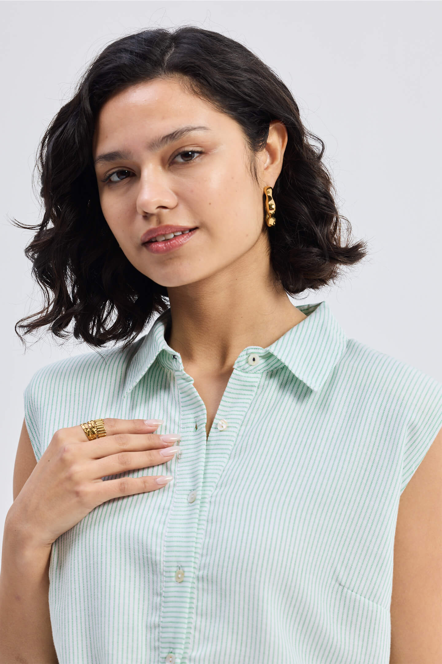 Drawstring Shirt Dress in Stripes-3