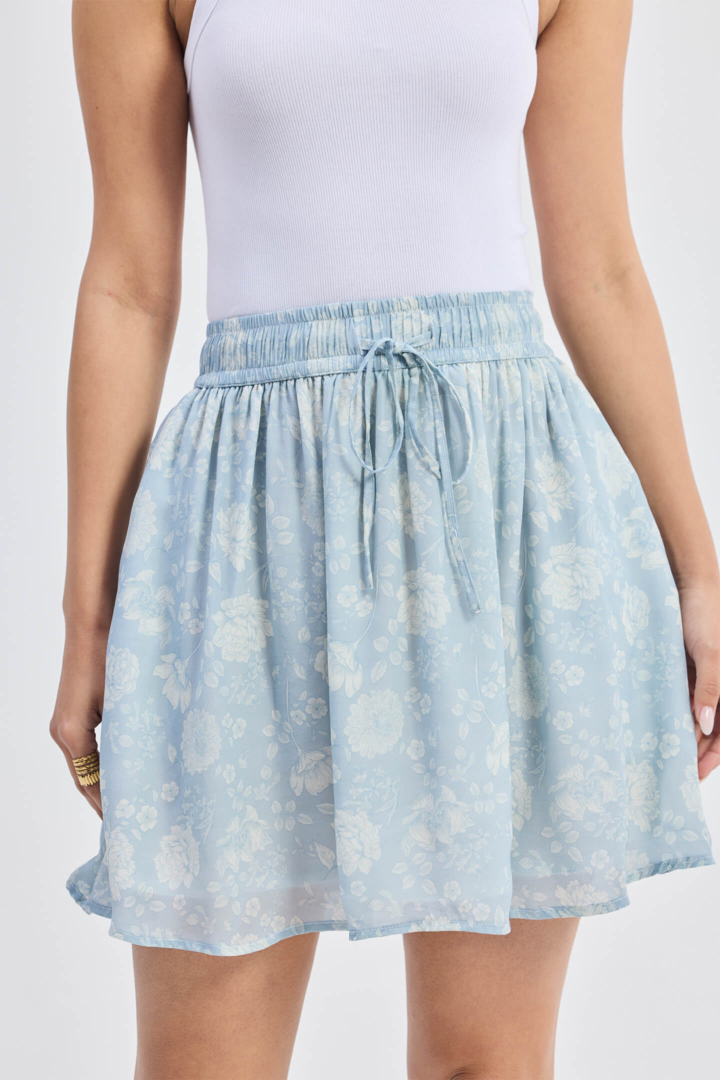 Drawstring Short Skirt in Blue Florals-4