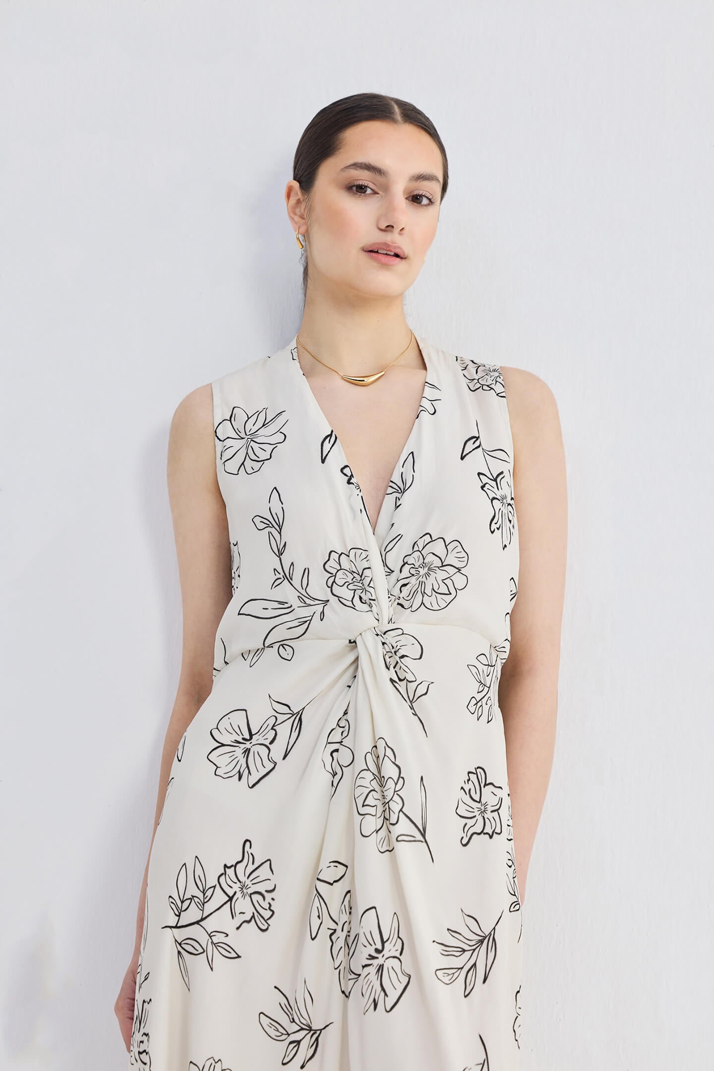 Front Twist Maxi dress in Black Florals-3