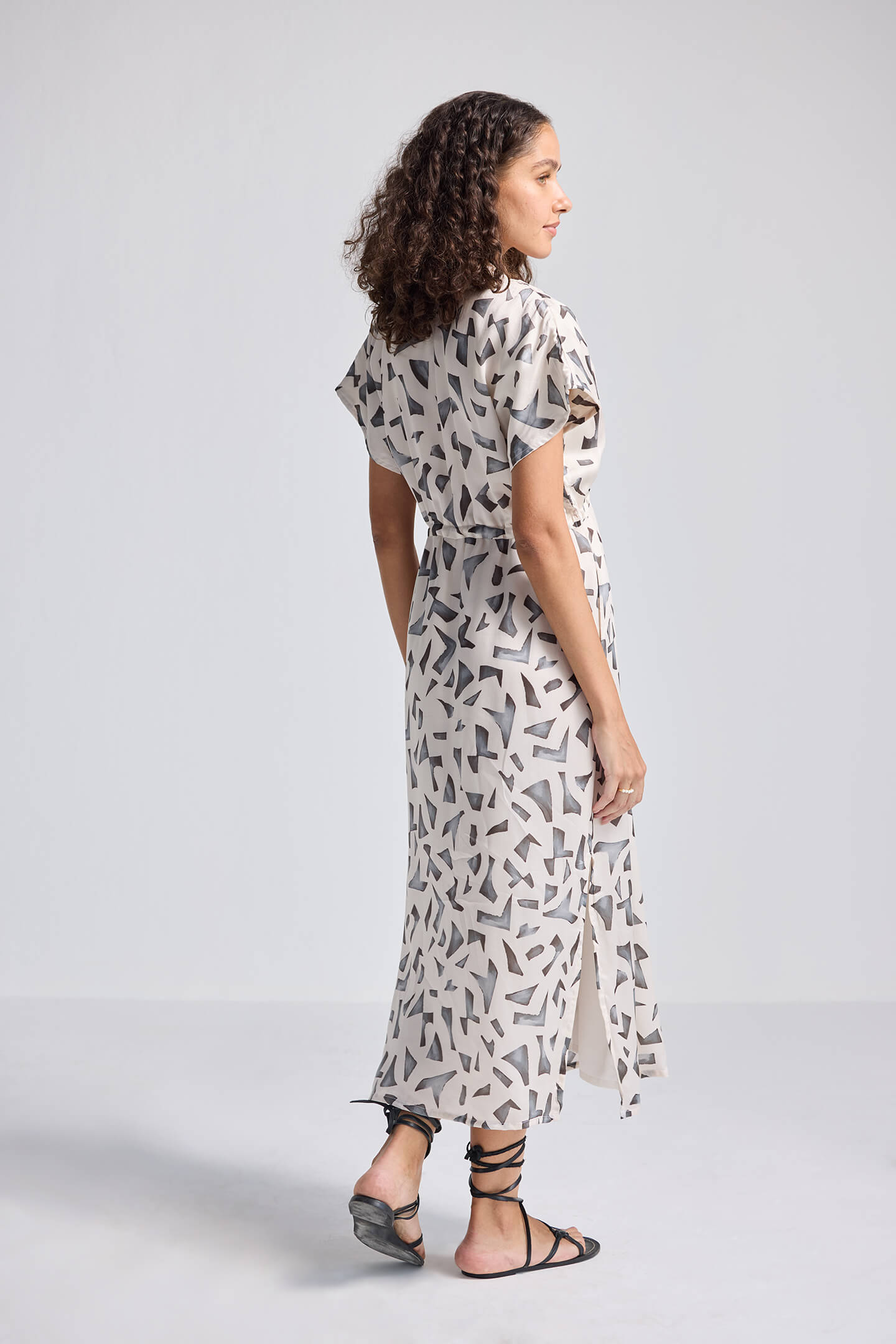 Gathered Maxi Dress with Side Slits in Mosaic-1