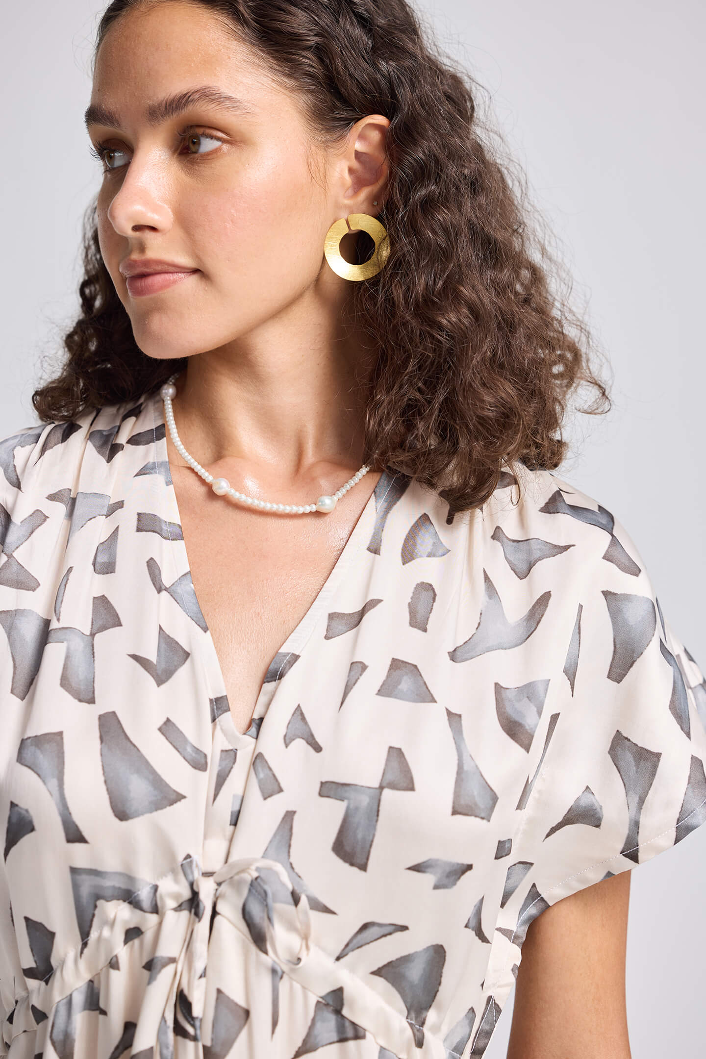 Gathered Maxi Dress with Side Slits in Mosaic-4