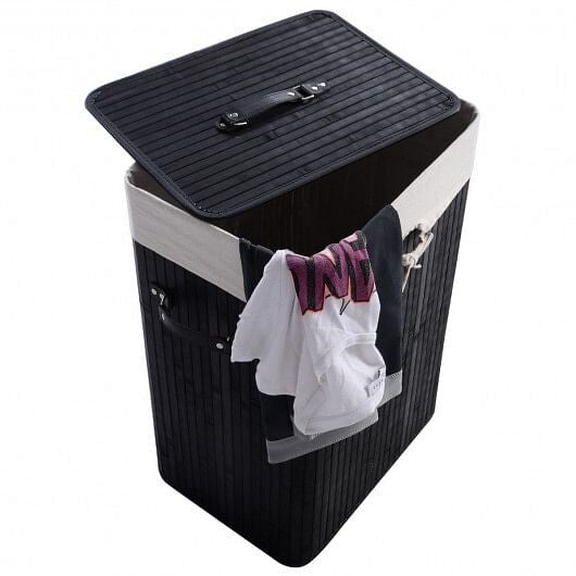 Rectangle Bamboo Hamper Laundry Basket Washing Cloth Bin Storage Bag Lid 3 color-Natural-2