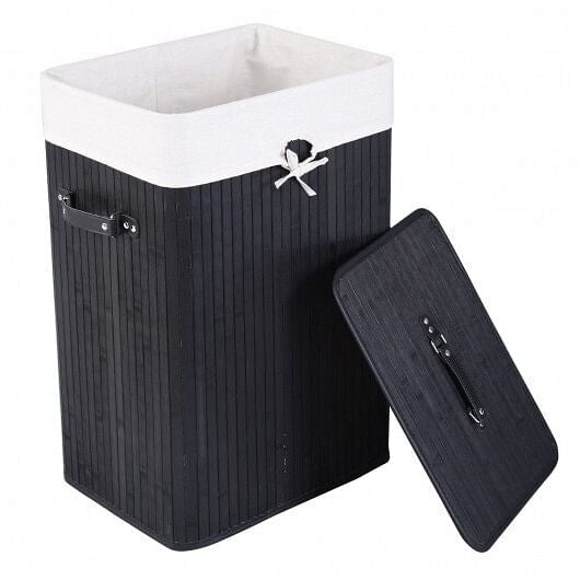 Rectangle Bamboo Hamper Laundry Basket Washing Cloth Bin Storage Bag Lid 3 color-Natural-4