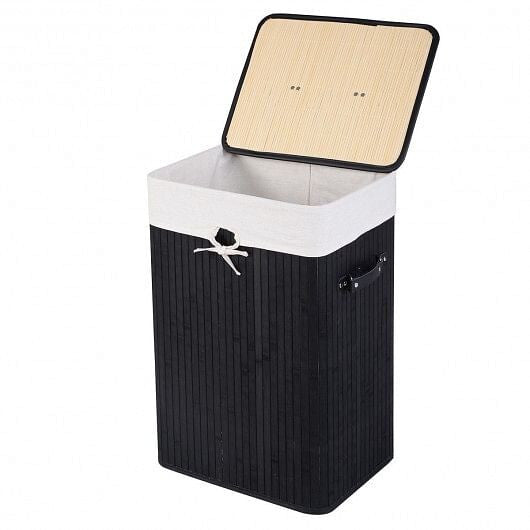 Rectangle Bamboo Hamper Laundry Basket Washing Cloth Bin Storage Bag Lid 3 color-Natural-5