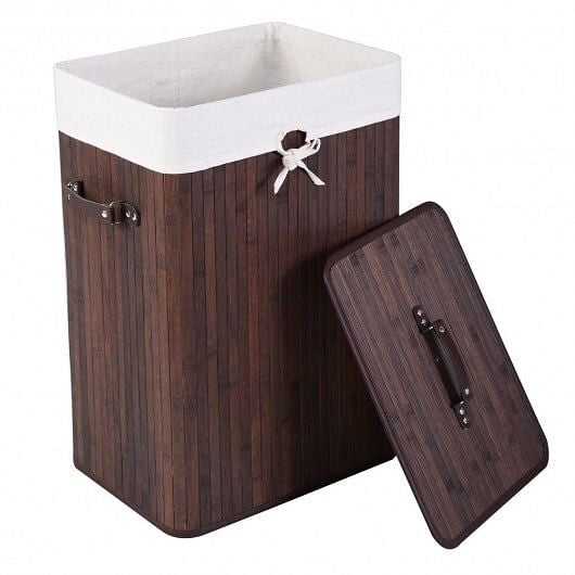 Rectangle Bamboo Hamper Laundry Basket Washing Cloth Bin Storage Bag Lid 3 color-Natural-1
