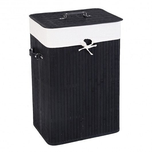 Rectangle Bamboo Hamper Laundry Basket Washing Cloth Bin Storage Bag Lid 3 color-Natural-0