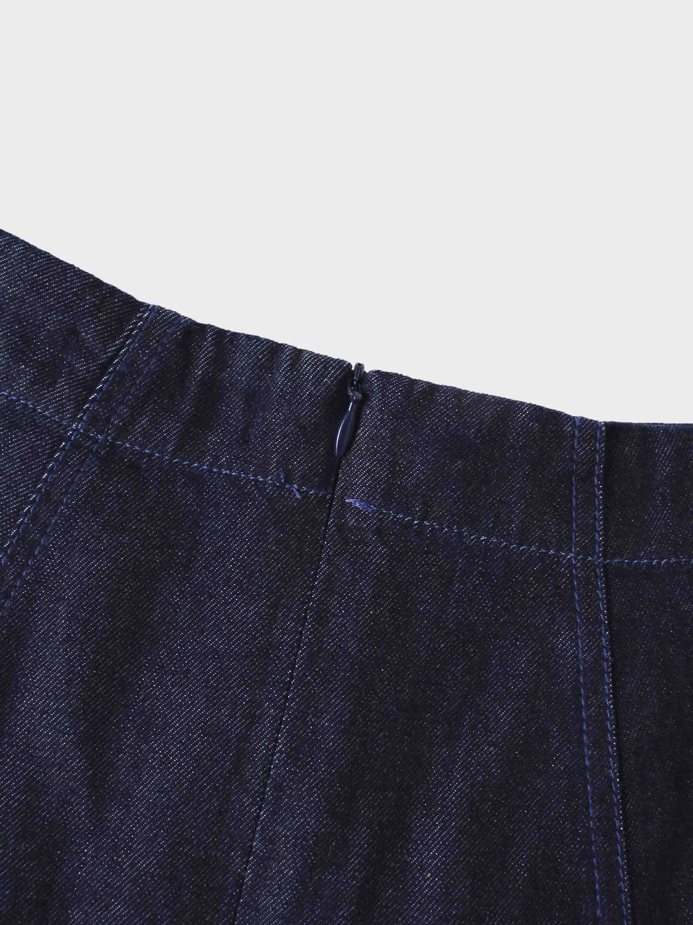 Yoke Denim Short Skirt-Blue-4