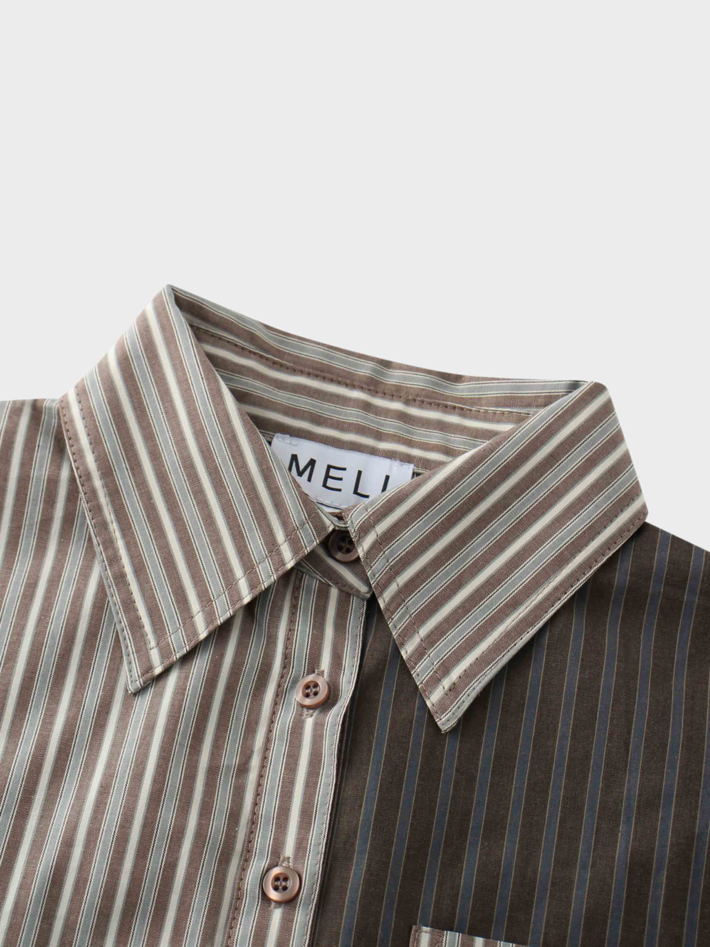 Mix Pinstripe Button Down Shirt-Khaki Stripe-3