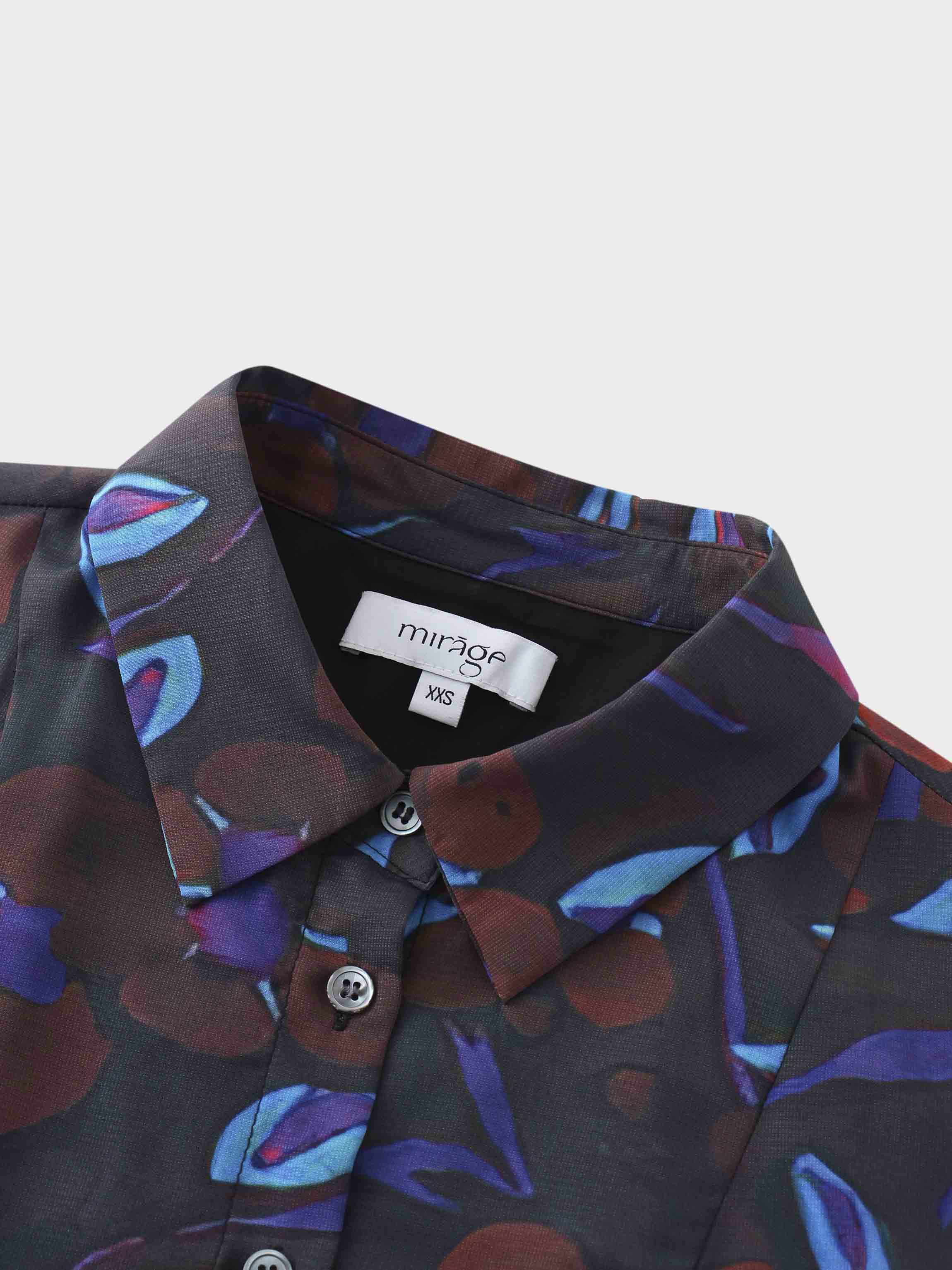 Collared A-Line Shirtdress-Brown Floral-3