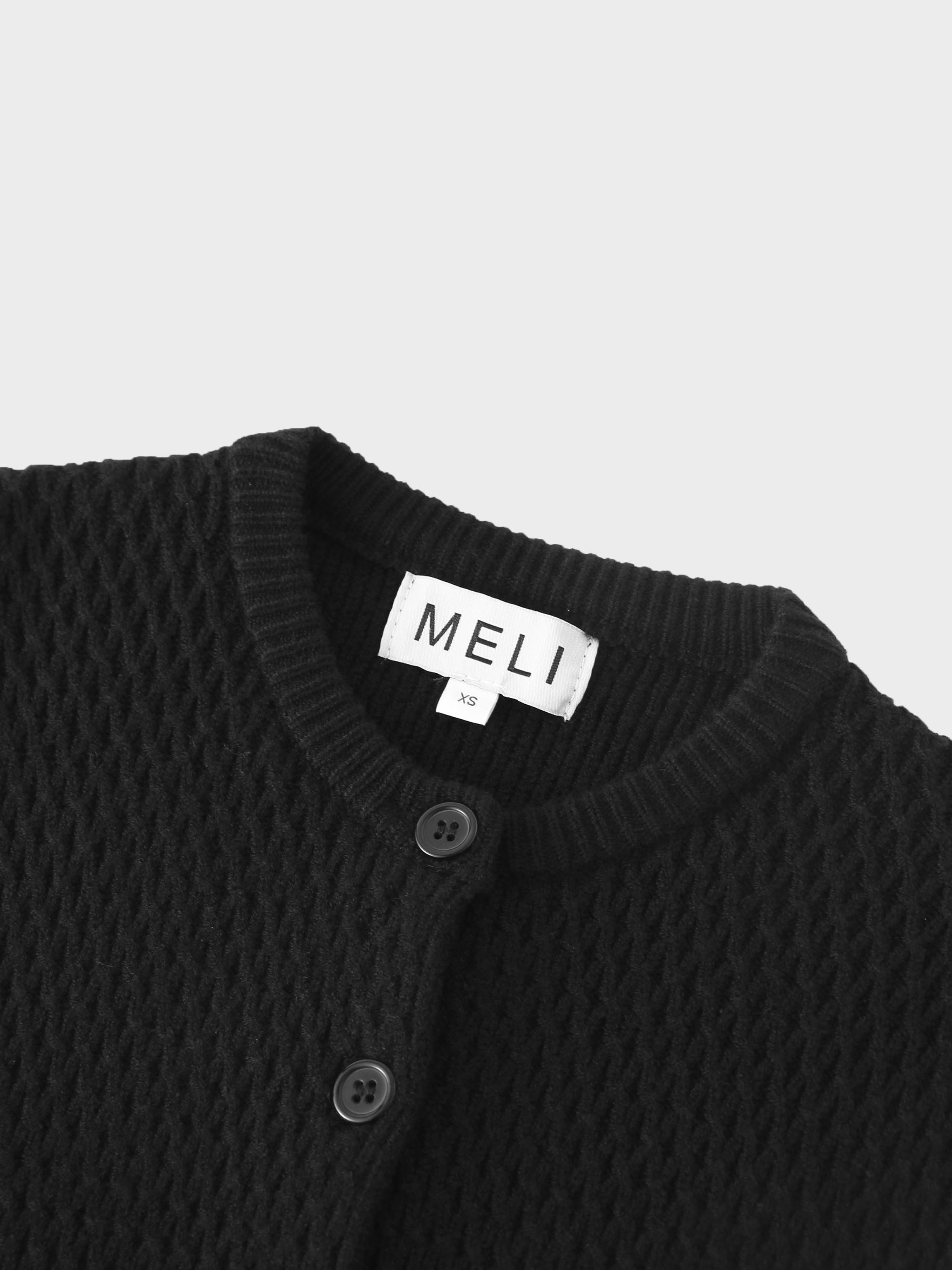 Textured Crew Cardigan-Black-4