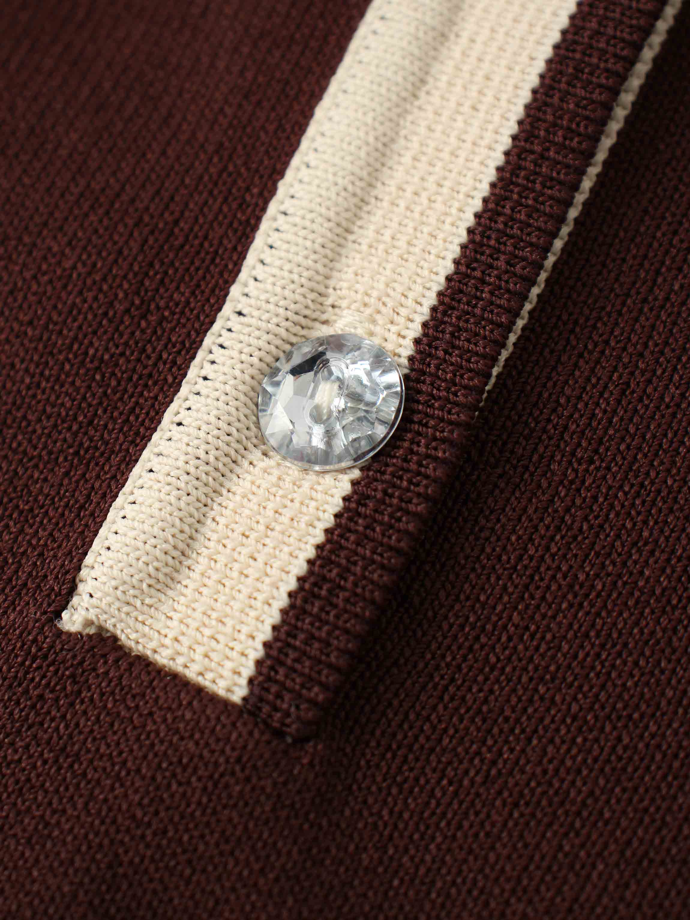 Jewel Button Collar Sweater-Brown/Tan-4