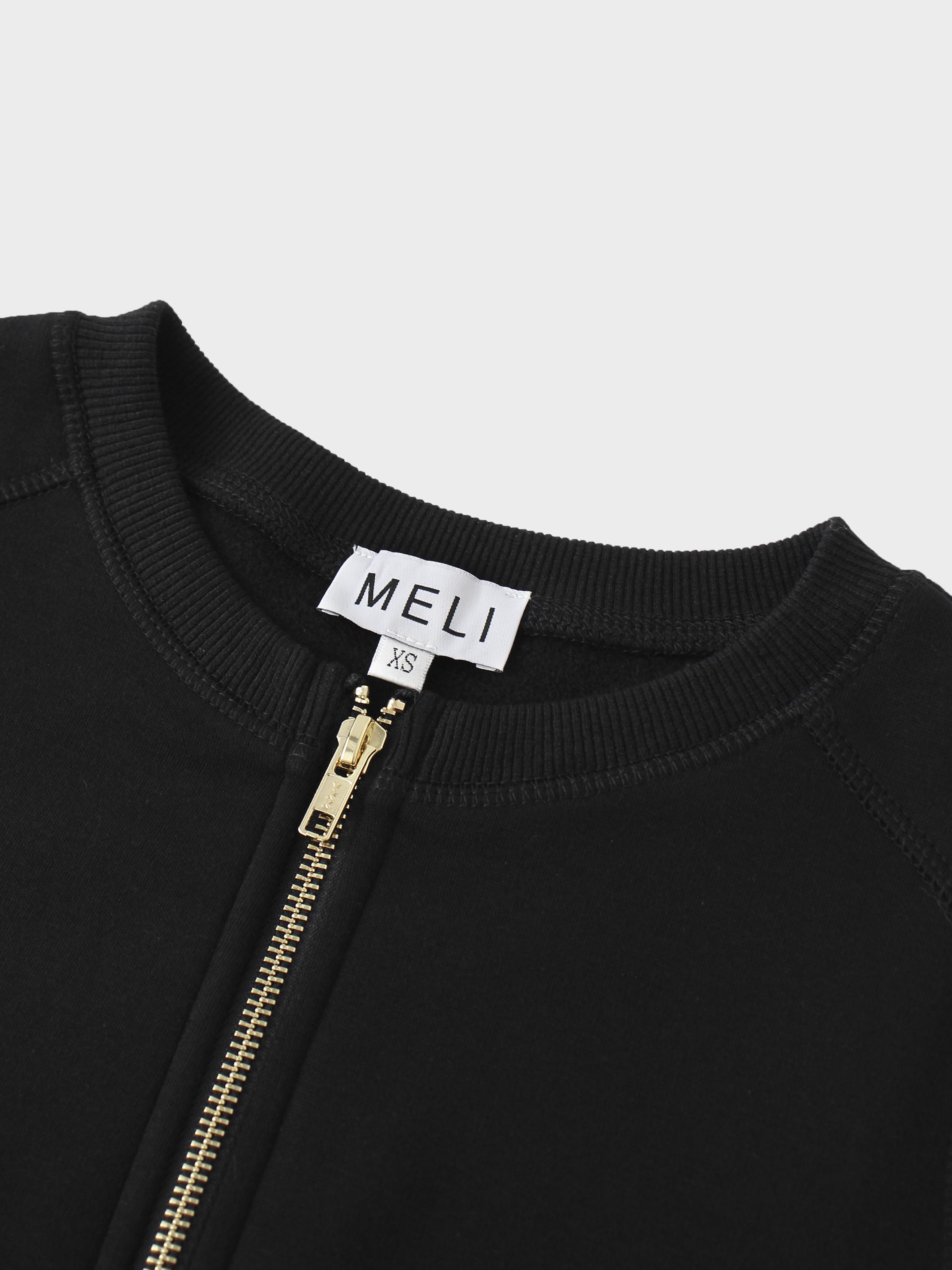 Zip Up Bomber Sweatshirt-Black-3