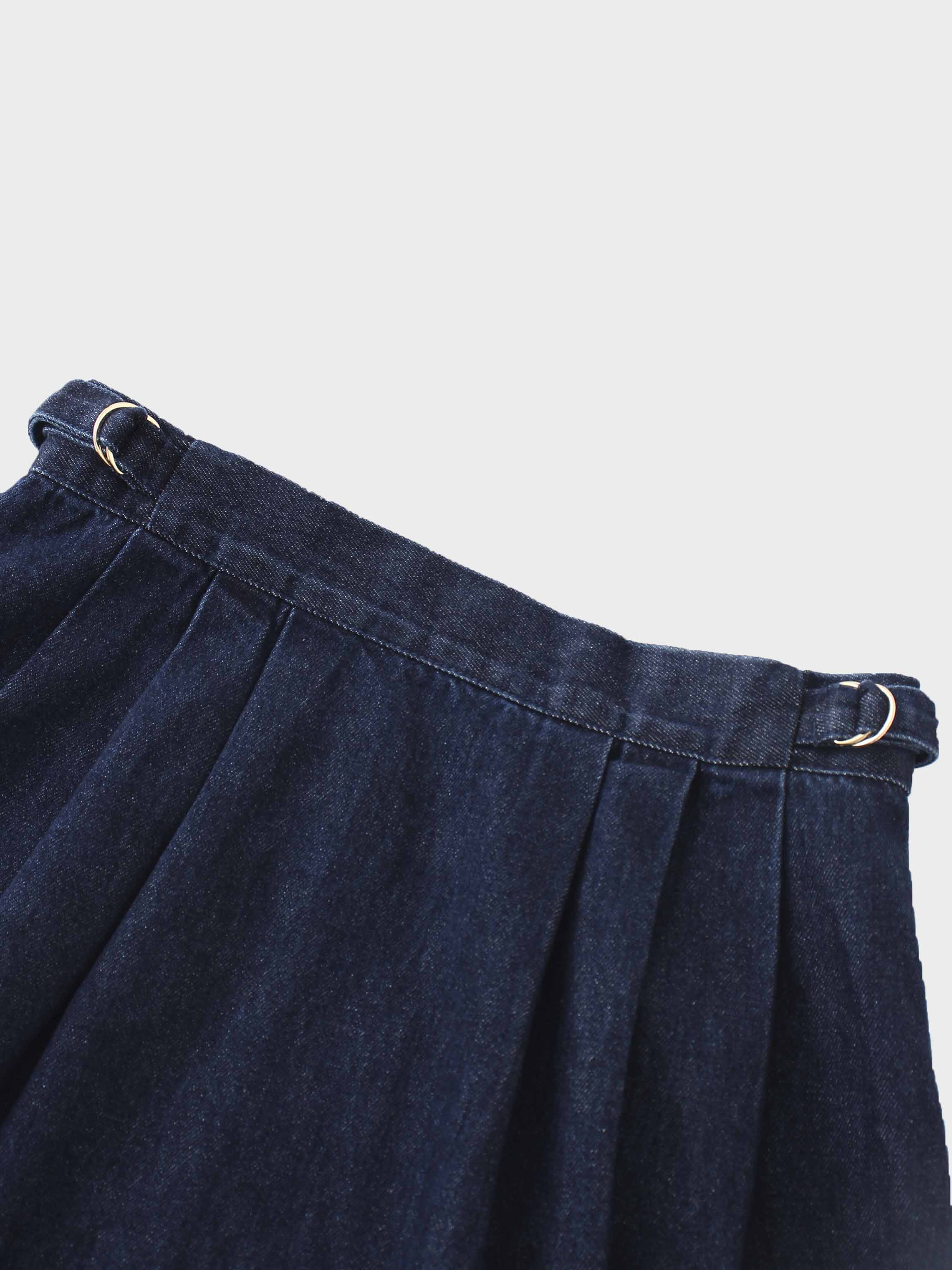 Side Buckle Denim Skirt-Blue-3