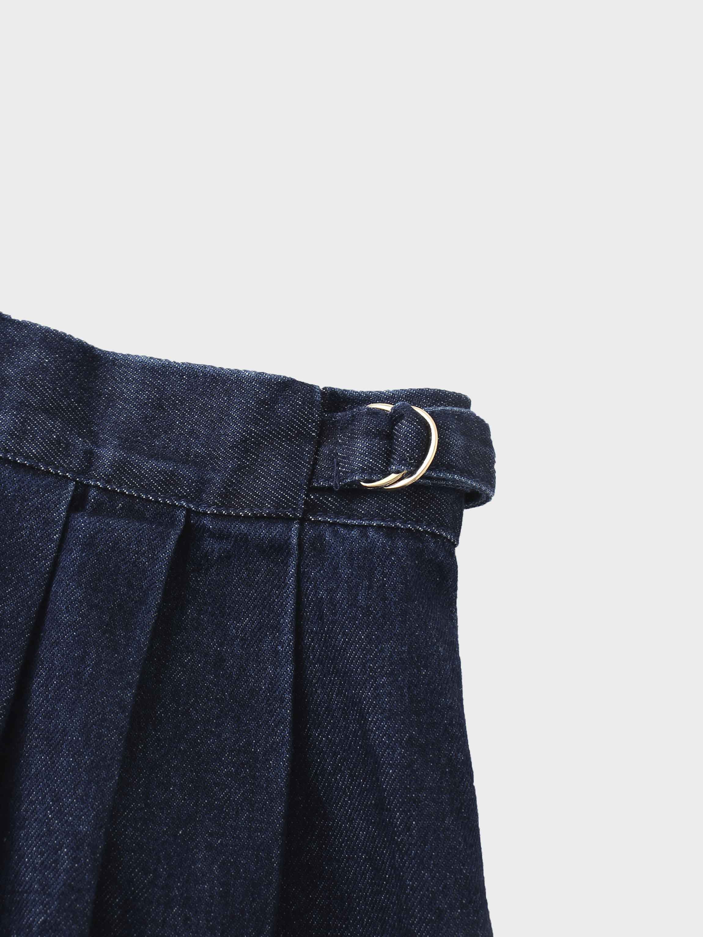 Side Buckle Denim Skirt-Blue-4