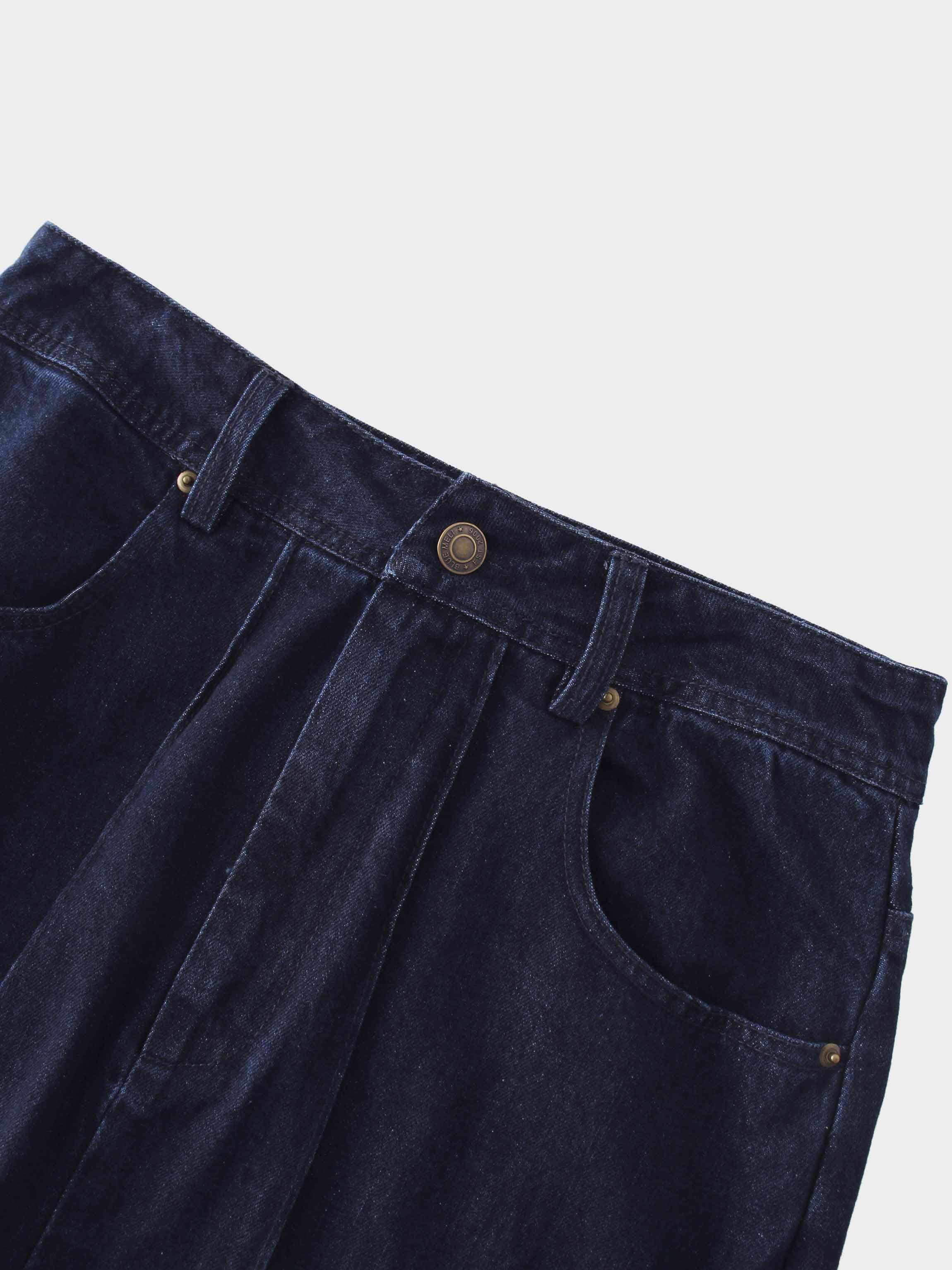 Denim Seamed Skirt-Dark Blue-3
